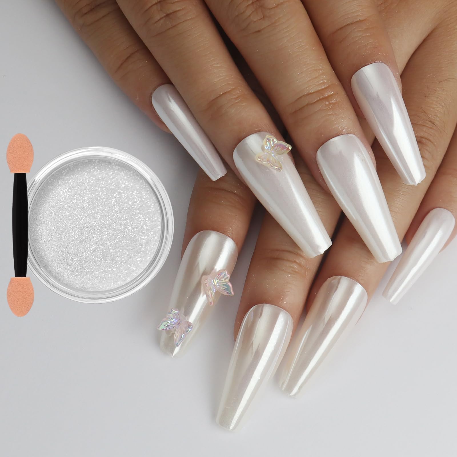 Allstarry Pearl Chrome Nail Powder - Iridescent Aurora White Metallic Mirror Effect Glitter Nail Art Powder for DIY Salon Manicure | Perfect for Gel Polish, Acrylic Nails & Professional Nail Designs