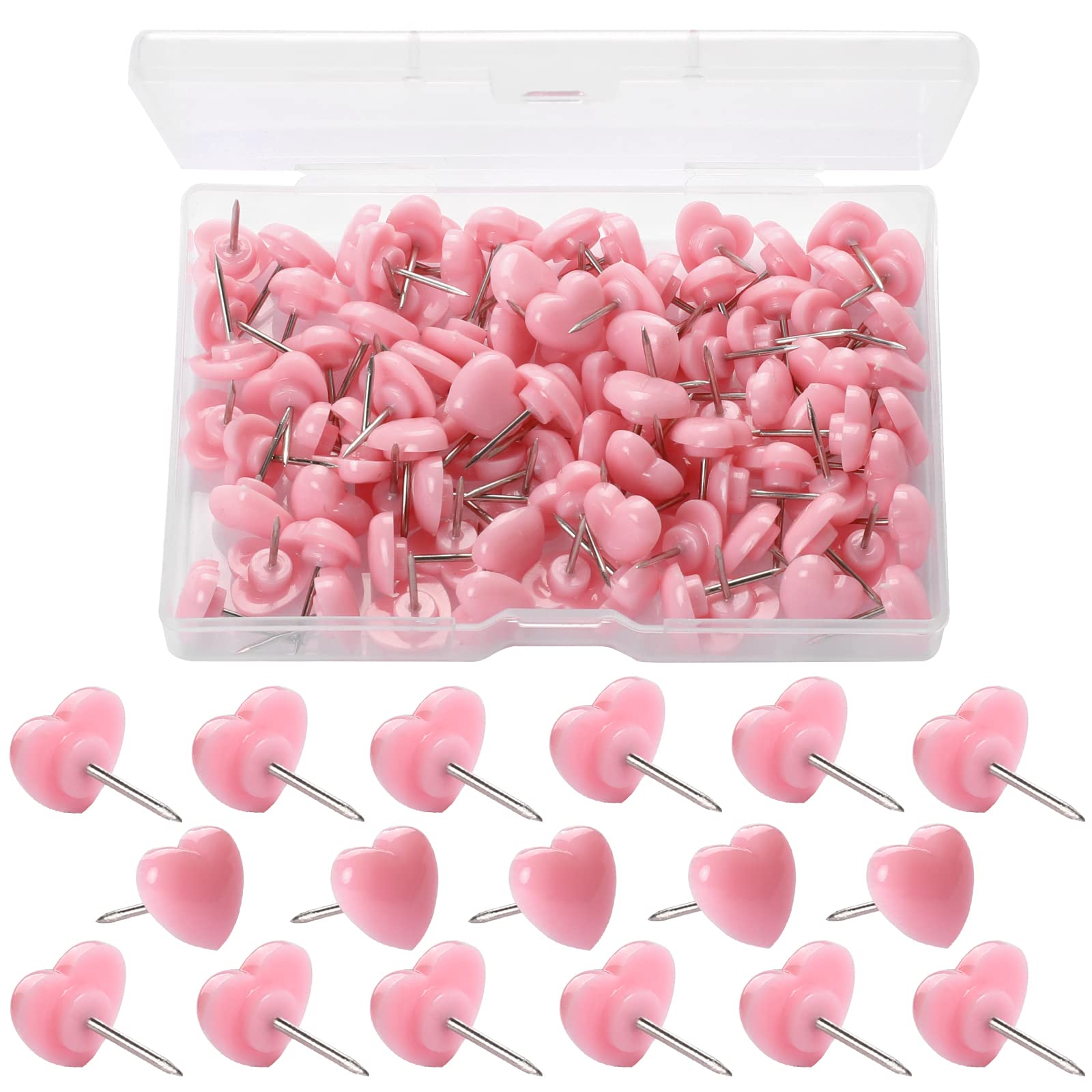 100pcs Pink Heart Shaped Push Pins - 0.47 Inch Cute Plastic Thumb Tacks for Notice Board, Cork Board, Office, School & Home Decor - Perfect for Bulletin Boards, DIY Projects & Wall Organization