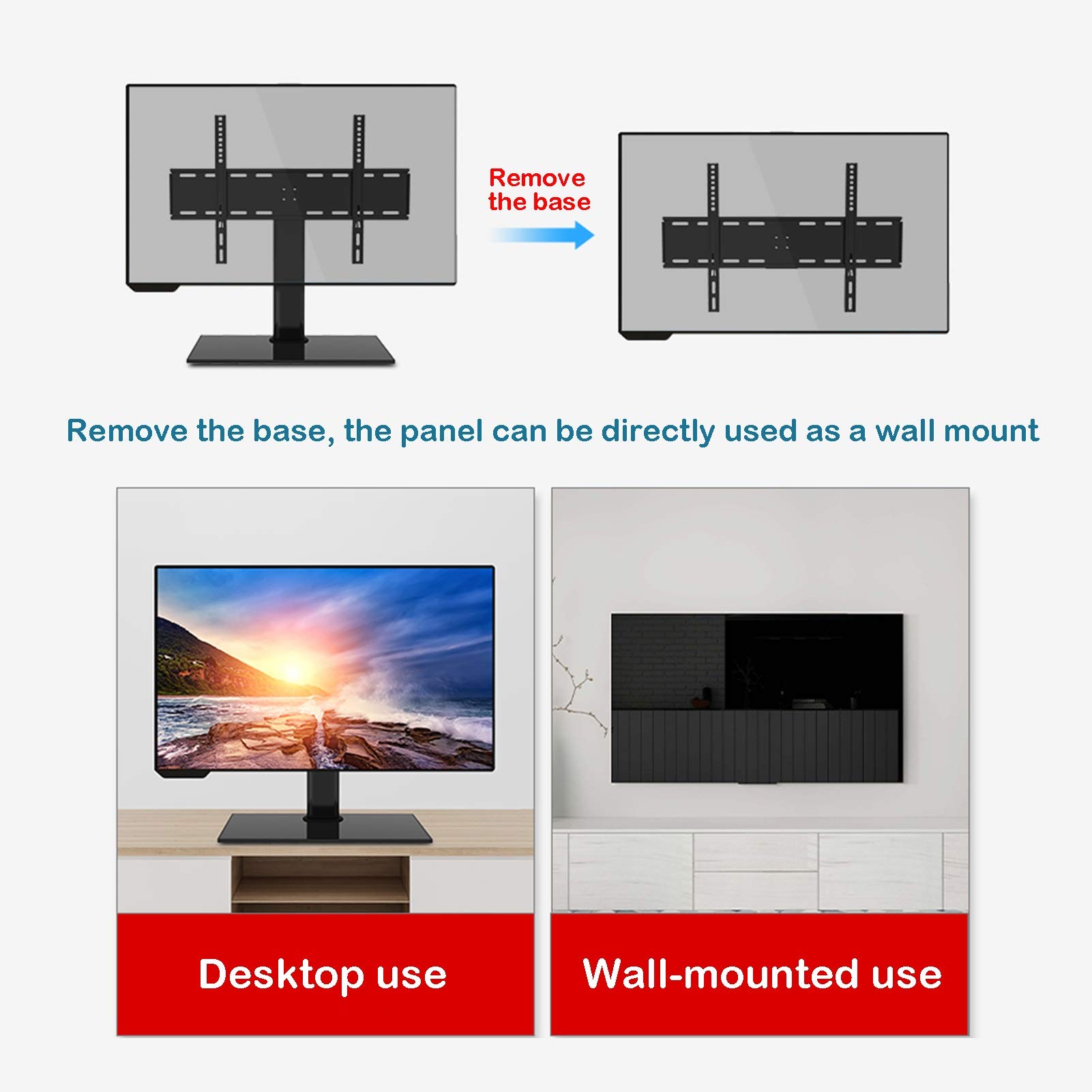 LIU Wall-Mounted and Desktop Dual-Purpose TV Bracket for 32-65 Inch TVs - Height Adjustable with Max VESA 600x400mm - Perfect for Living Room, Bedroom, and Office Setup