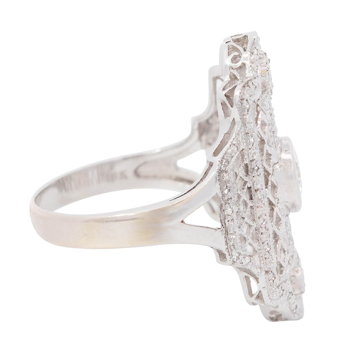 Exquisite Edwardian 18k Gold Diamond Navette Ring - Vintage Antique Jewelry for Women - Perfect for Weddings, Anniversaries & Special Occasions