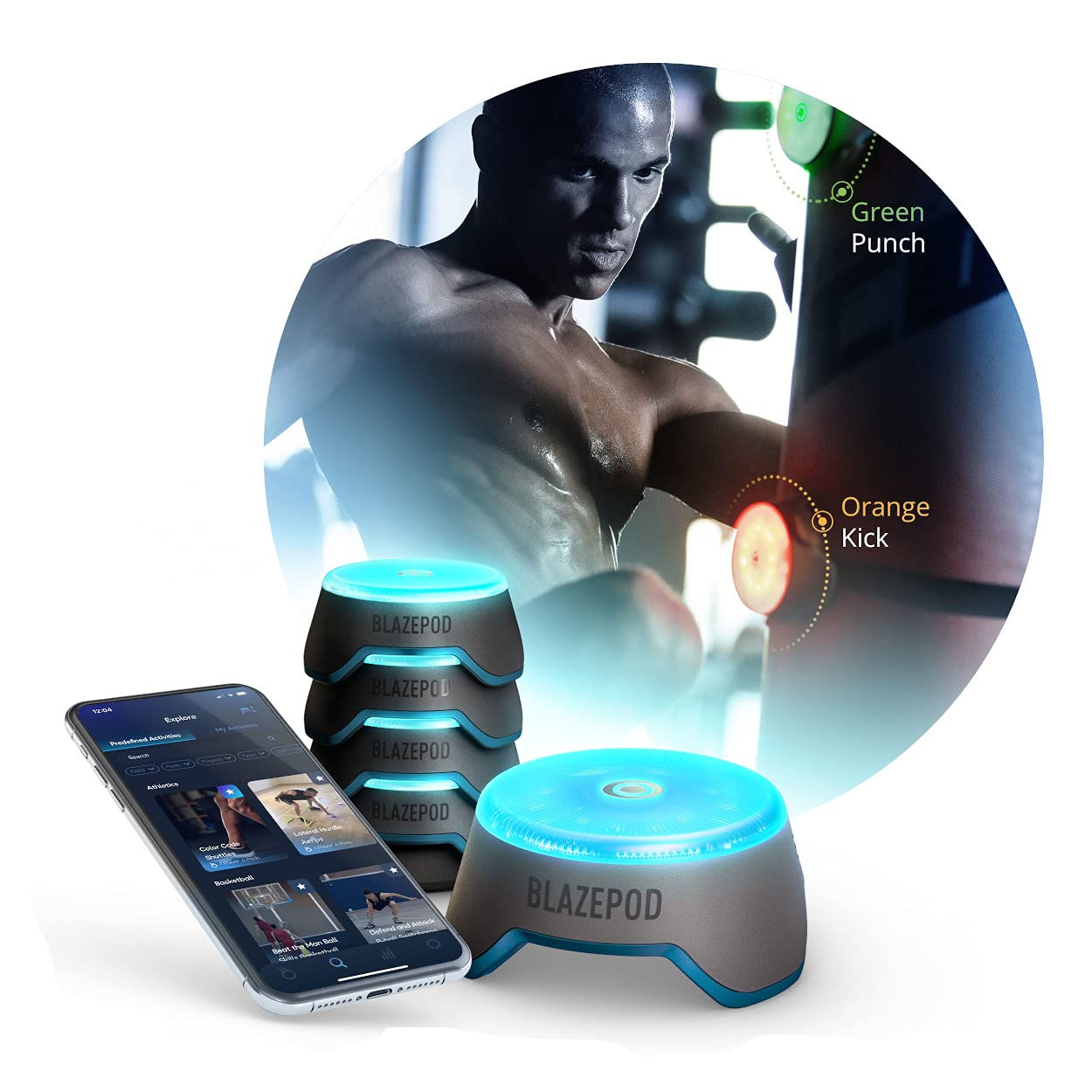BlazePod LED Flash Reflex Training Pods for Boxing & Martial Arts - Improve Speed, Agility & Reaction Time | Boxing Gym Equipment for Coaches & Athletes | Perfect for MMA, Kickboxing & Fitness Training