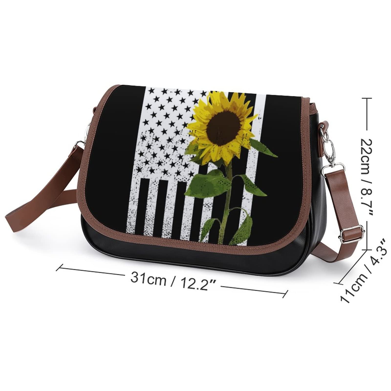 Stylish Women's Crossbody Leather Satchel Bag - Printed US Flag & Sunflower Design for Casual Everyday Use | Perfect for Work, Travel, and Shopping
