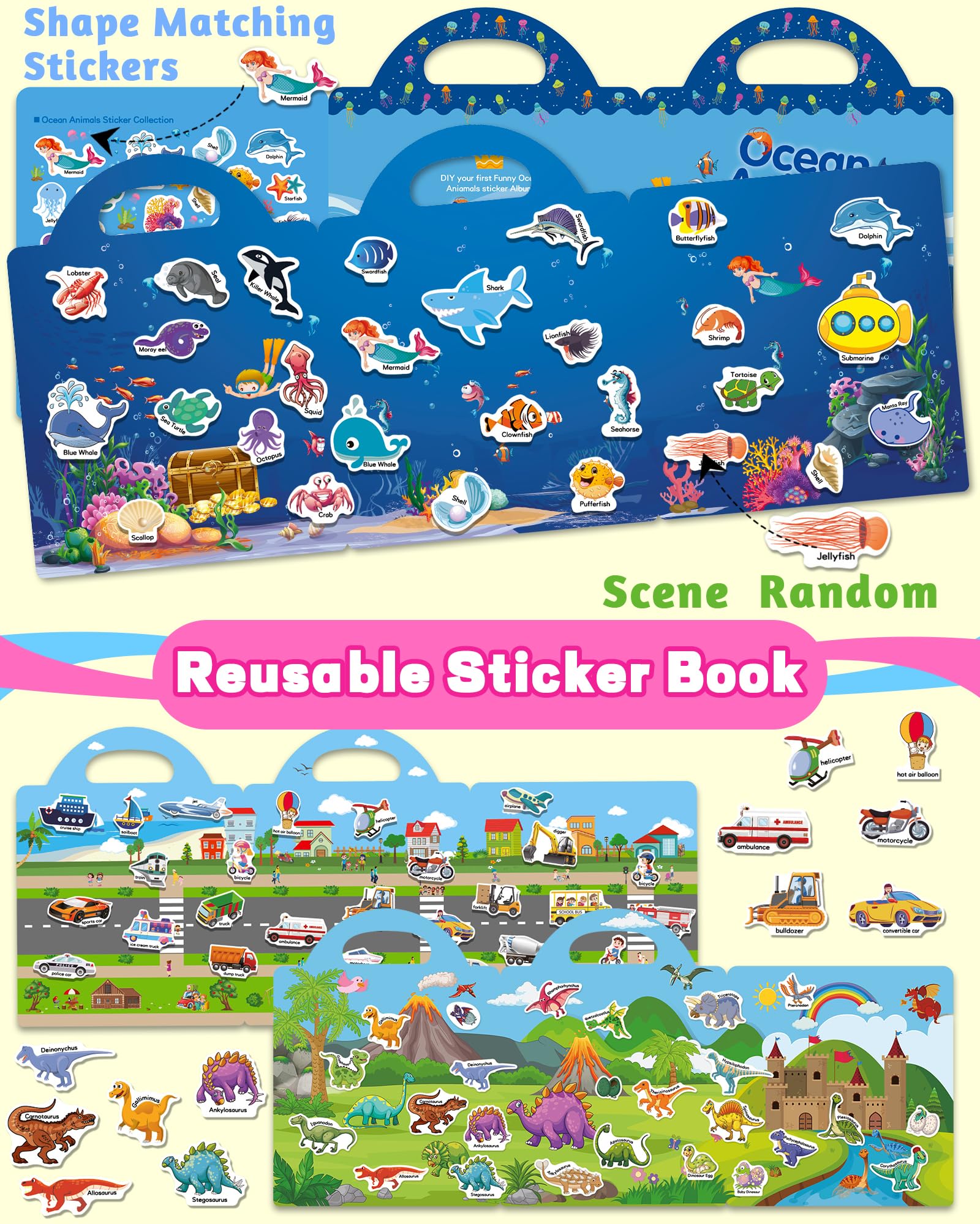 Reusable Sticker Book for Toddlers 1-4 Years | Kids Educational Activity Book | Travel Toys for Boys & Girls | Birthday Gift Idea | Perfect for Airplane, Car Rides & Quiet Time Play