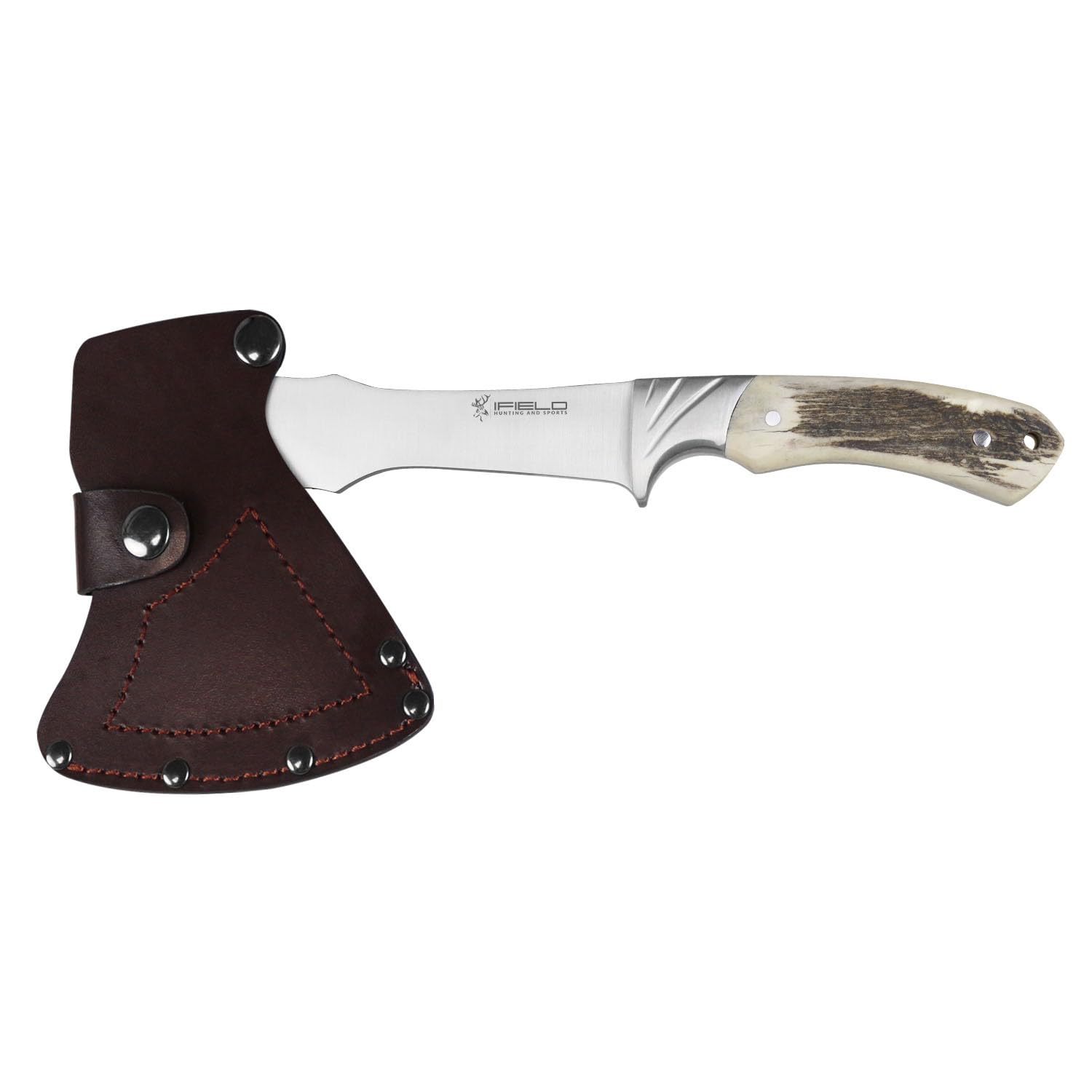 iFIELD Survival Axe - 6.6 Inch Stainless Steel Blade, 11.4 Inch Overall - Camping Axe with Leather Sheath for Outdoor Activities, Hiking, Fishing & Hunting | Perfect for Campers, Adventurers & Survivalists