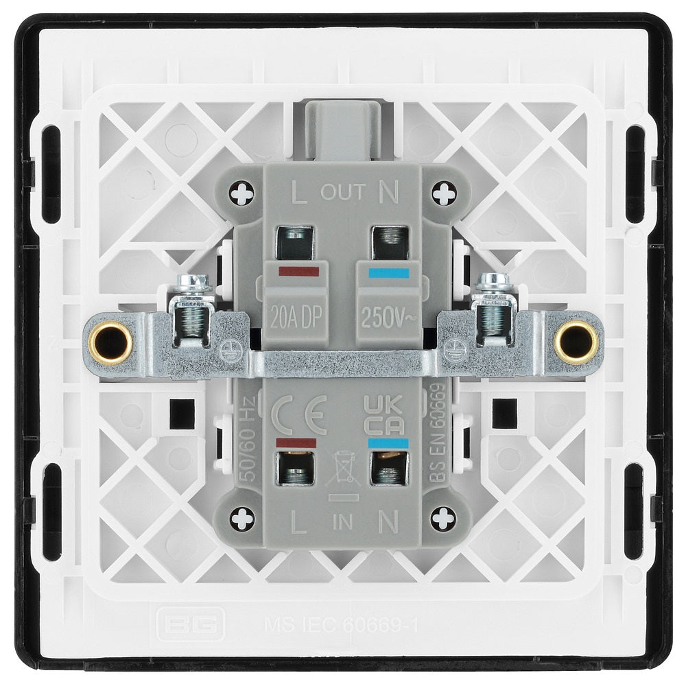 BG Evolve Satin Brass 20A Double Pole Switch with LED Indicator - Modern Electrical Switch for Home & Office Lighting Control | Perfect for Bedrooms, Living Rooms & Commercial Spaces
