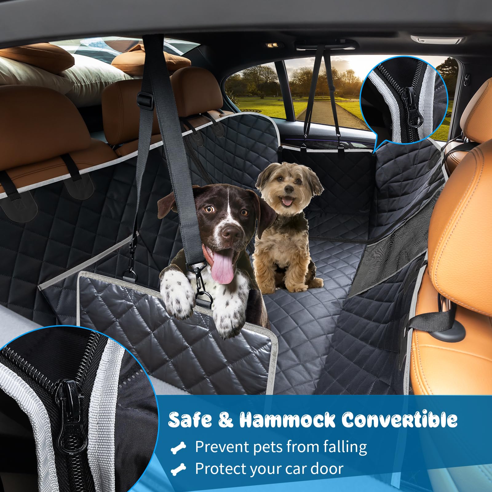 URPOWER 6-in-1 Waterproof Dog Car Seat Cover for Back Seat - 40/60 Split Pet Hammock with Mesh Window & Side Flaps - Universal Fit for Cars, SUVs & Trucks - Perfect for Road Trips, Daily Commutes & Pet Travel Protection