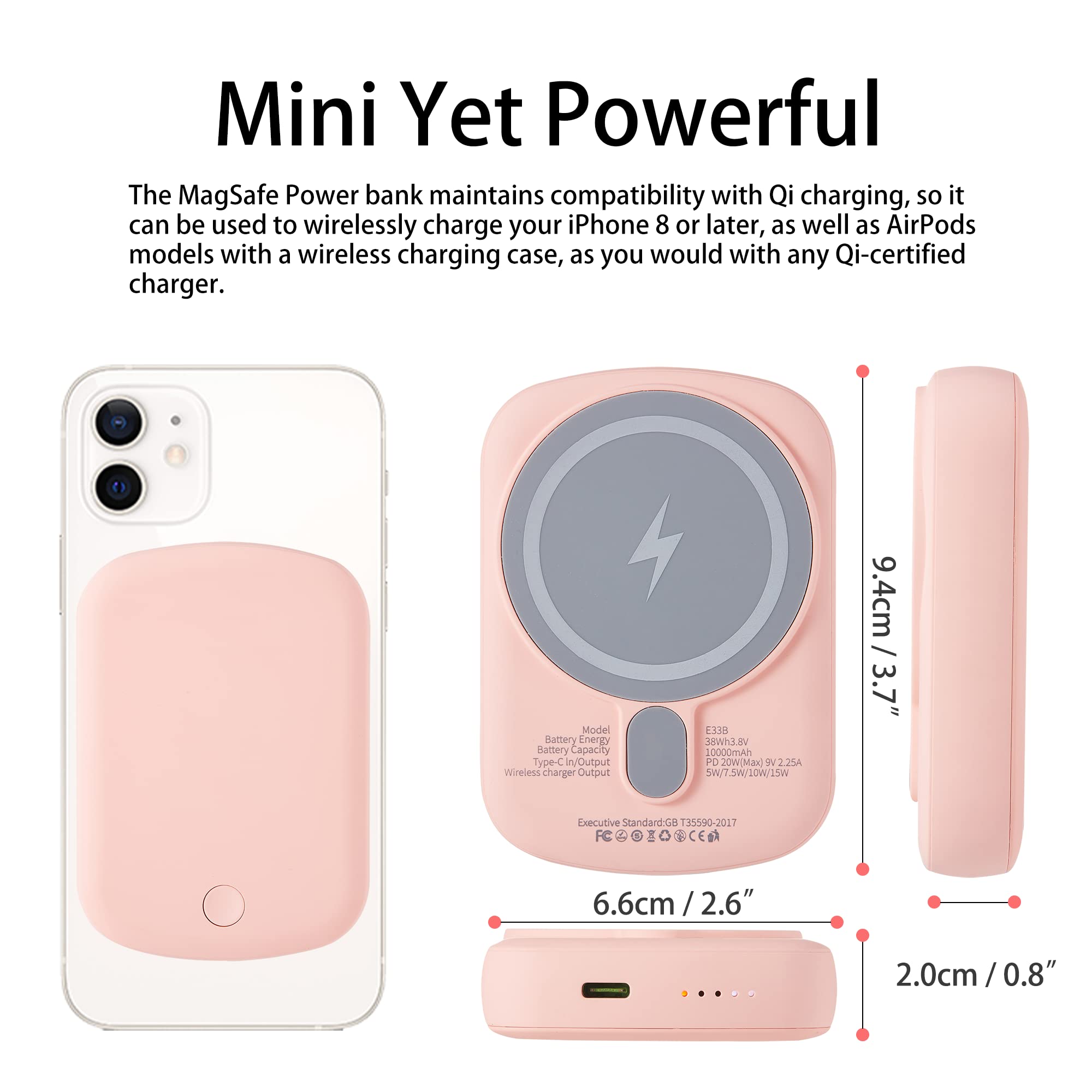 10000mAh Wireless Power Bank with 18W/20W Fast Charging | Portable Charger with Type-C Cable | Compatible with iPhone 16/15/14/13/12 Series | Perfect for Travel, Camping & Emergency Power Backup