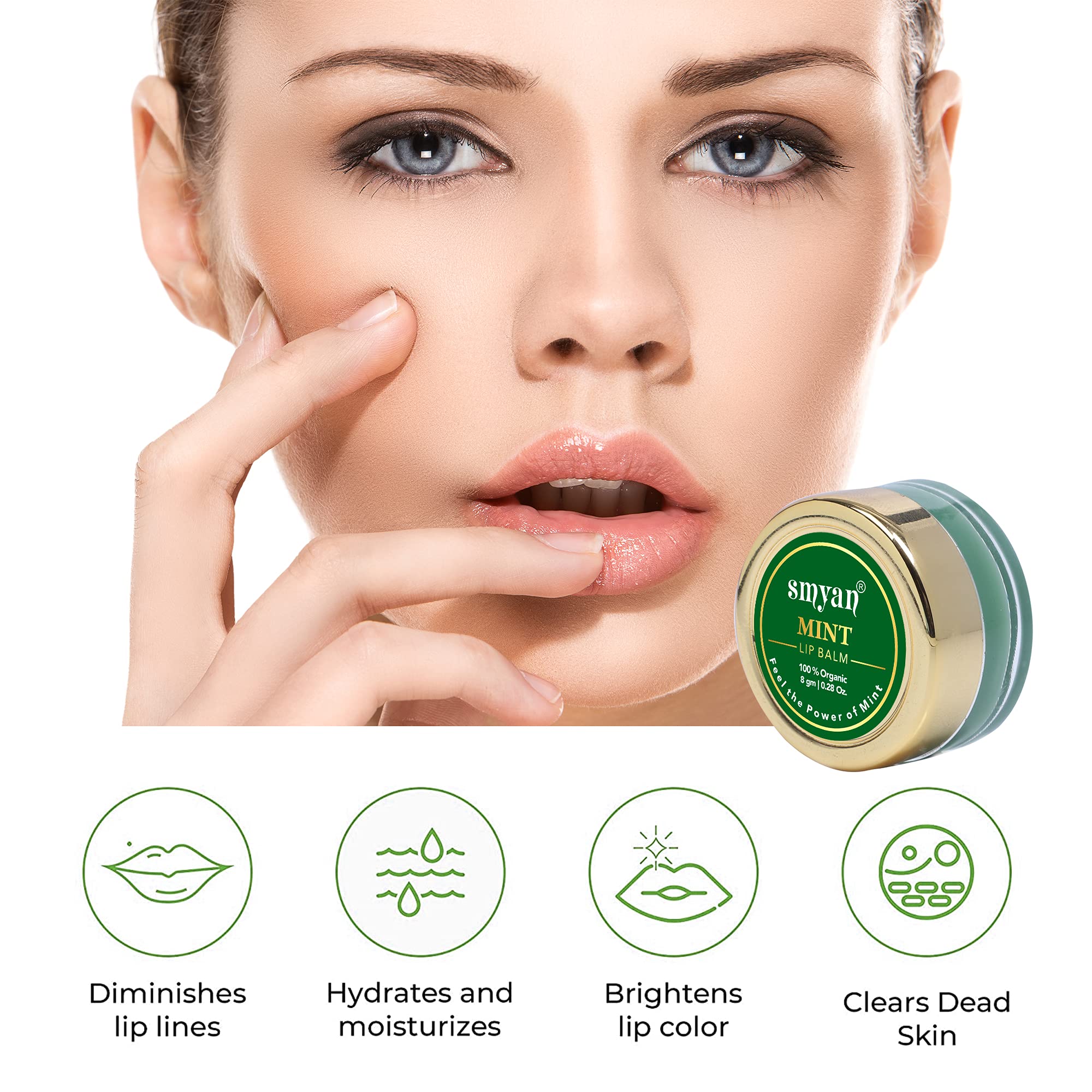 Organic Mint Lip Balm for Dry & Chapped Lips - Honey, Shea Butter & Cocoa Butter Treatment to Lighten Dark Lips - 8g Moisturizing Lip Care for Women & Men - Perfect for Daily Hydration & Night Repair