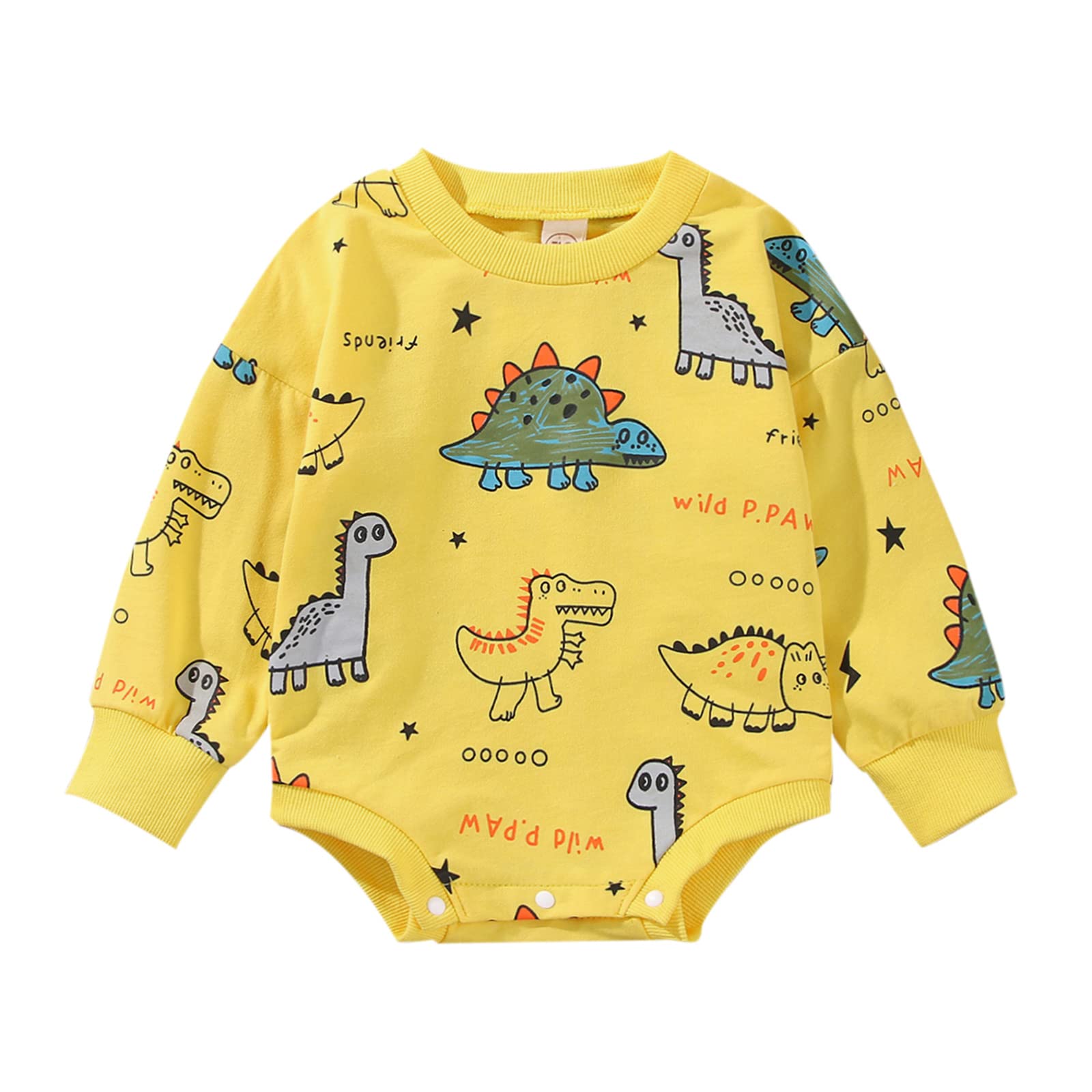 Cartoon Dinosaur Print Baby Boy Fall Clothes - Oversized Crewneck Pullover Sweatshirt & Romper Bodysuit Tops | Soft Cotton Outfit for Infants 0-24 Months | Perfect for Playdates, Family Photos & Autumn Adventures