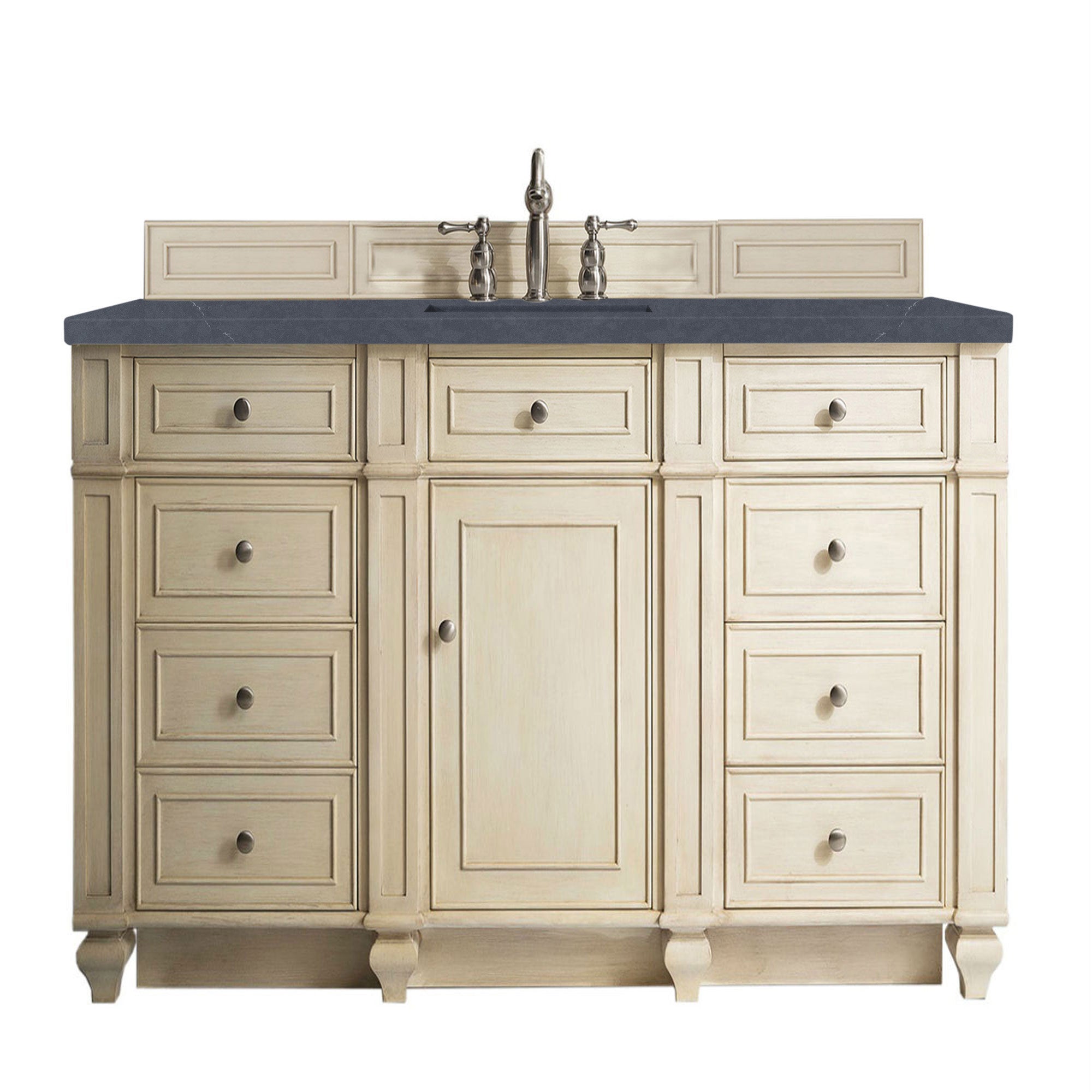 Bristol 60 Inch Single Bathroom Vanity in Vintage Vanilla with 3CM Charcoal Soapstone Quartz Top - Perfect for Modern Farmhouse & Coastal Bathroom Designs