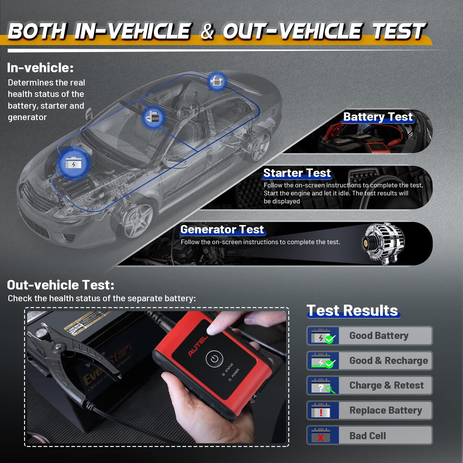 Autel MaxiBAS BT508 Car Battery Tester - 6V/12V/24V Automotive Battery Analyzer with 100-2000 CCA Testing, Starter & Charging System Diagnostic Tool for 99% Vehicles | Perfect for Mechanics, DIY Car Maintenance & Fleet Management