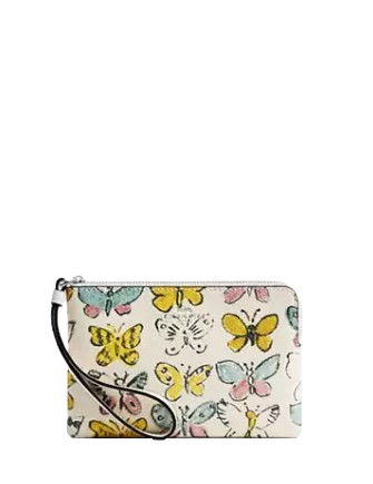 Coach Corner Zip Wristlet with Butterfly Print - Stylish Crossbody Wallet for Women, Perfect for Parties, Travel & Everyday Use