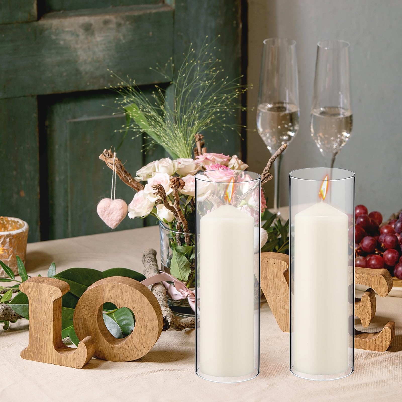 Yaomiao 6-Pack Clear Glass Hurricane Candle Holders with Unscented Pillar Candles - 2.5 x 8 Inch Open-Ended Cylinder Candle Sleeves for Wedding, Dining Table, Restaurant, and Home Decor