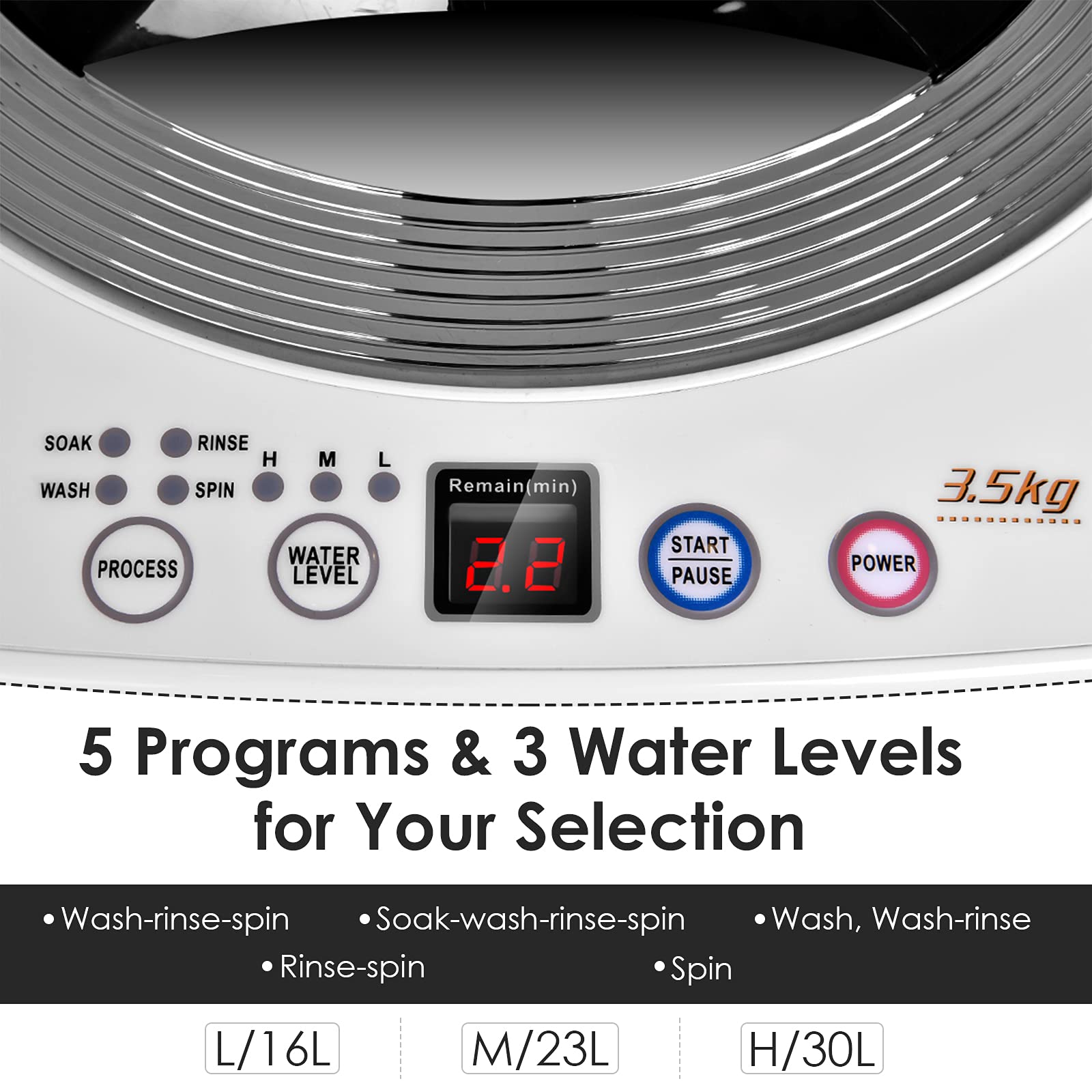Casart 8 Lbs Portable Compact Full-Automatic Washing Machine with Drain Pump - Lightweight Cloth Washer & Spinner for Apartments, Dorms, RVs, and Camping