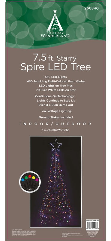 7.5' Starry Pure White LED Spire Tree with Star Top Wire Decoration - Perfect for Christmas, Holiday Decor, Home & Office Festive Lighting