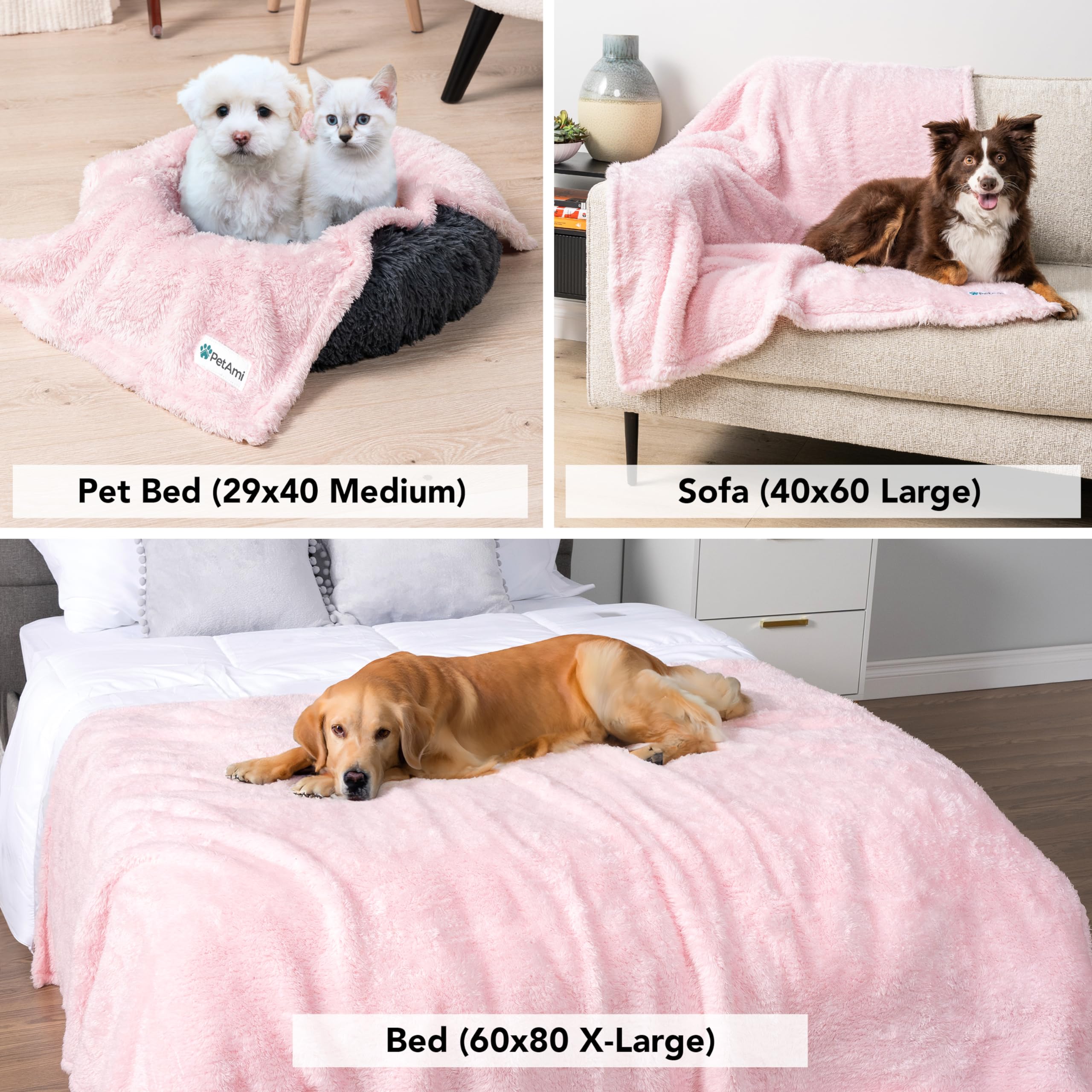 PetAmi Extra Large Dog Blanket 60x80 - Soft Fluffy Sherpa Fleece Pet Blanket for Large Dogs & Cats, Washable Calming Throw for Bed, Sofa & Couch Cover - Pink (Perfect for Winter Snuggles & Anxiety Relief)