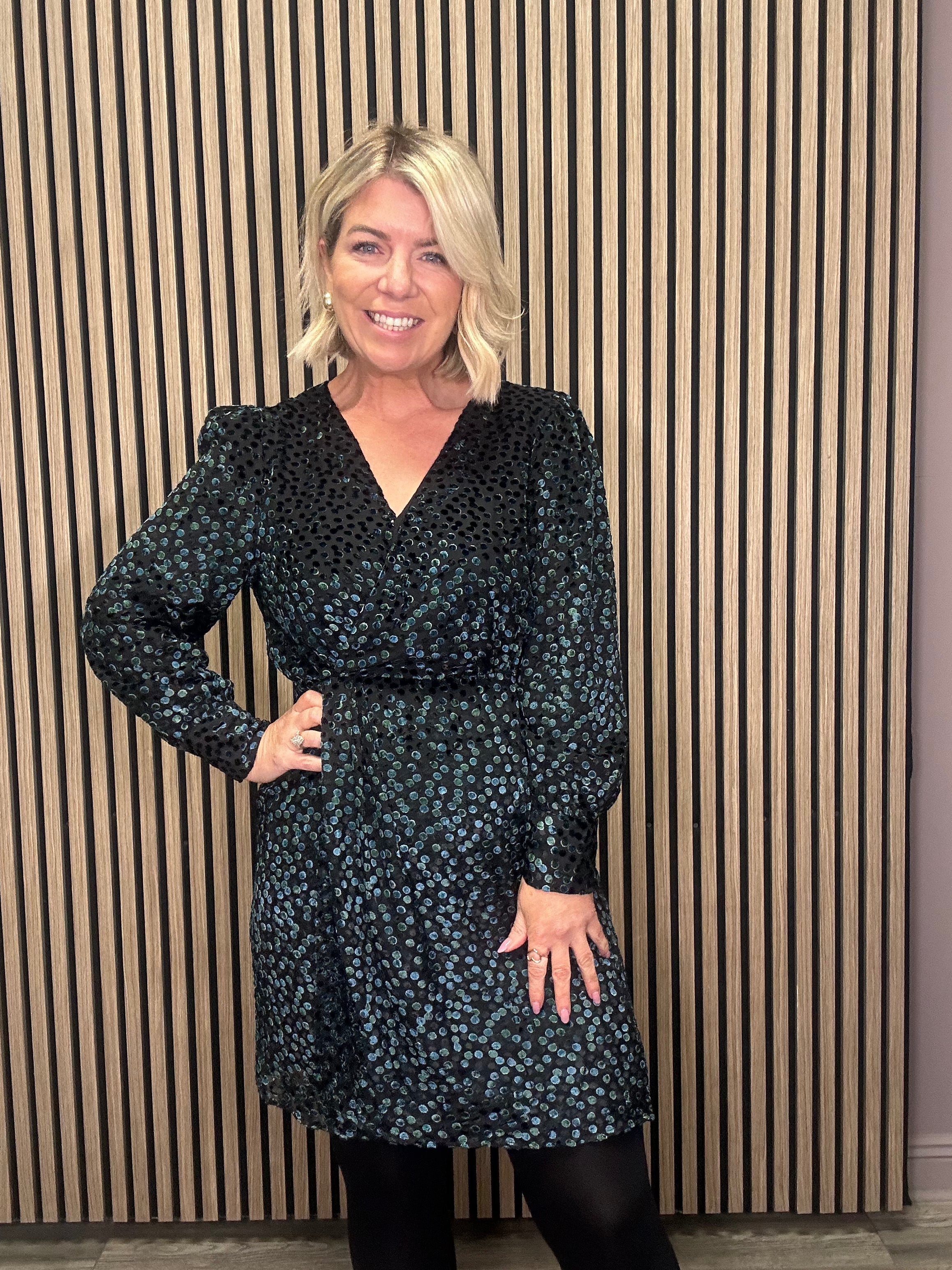 Miya Velvet Polka Dot Mini Dress for Women - Green Floral Party Dress, Elegant Short Sleeve Bodycon Dress for Night Out, Date Night, Cocktail Party & Special Occasions