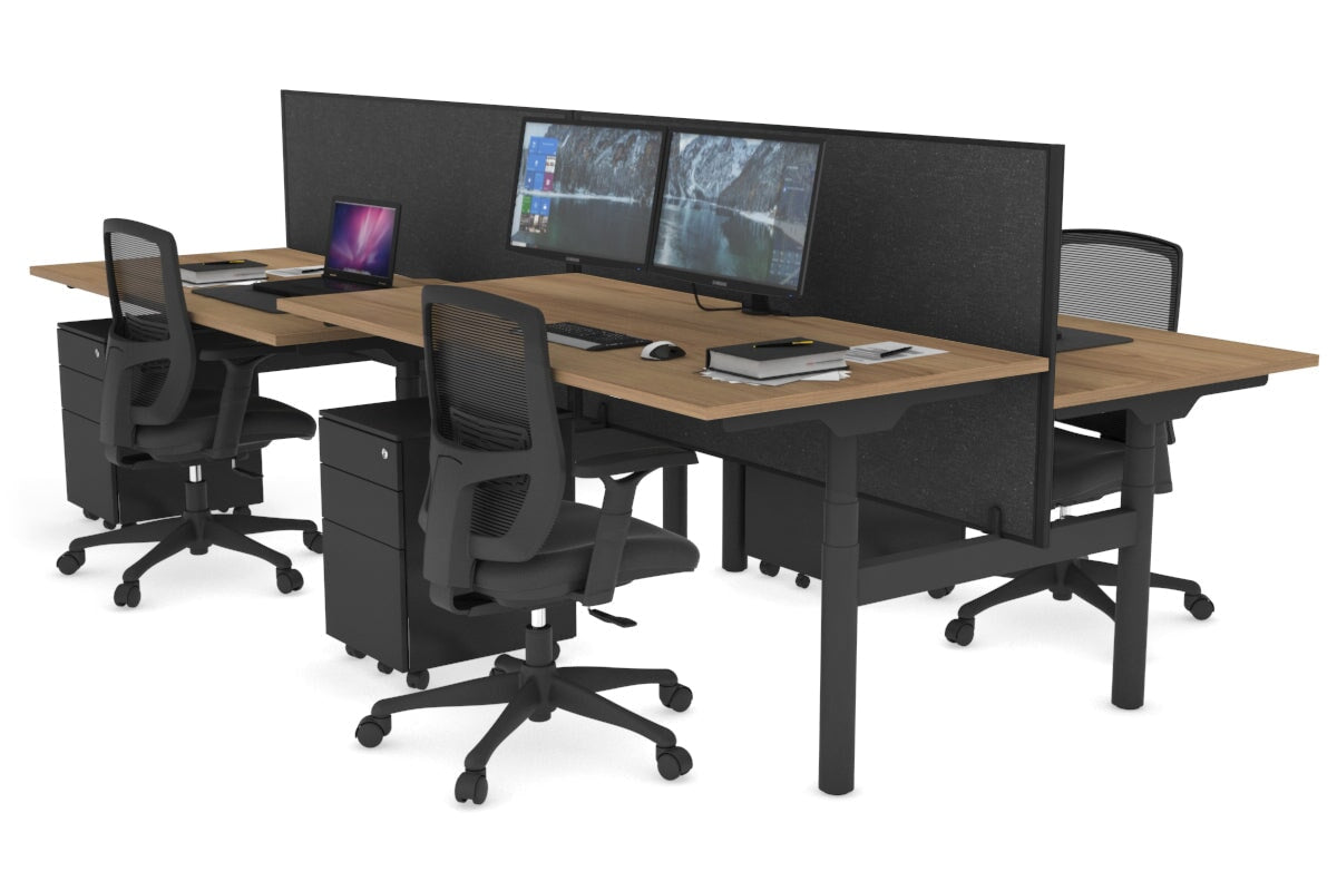 Flexi Premium 4-Person Height Adjustable H Bench Workstation - Black Frame (1600L x 800W) with Cable Management | Ideal for Office, Coworking Spaces & Home Workstations