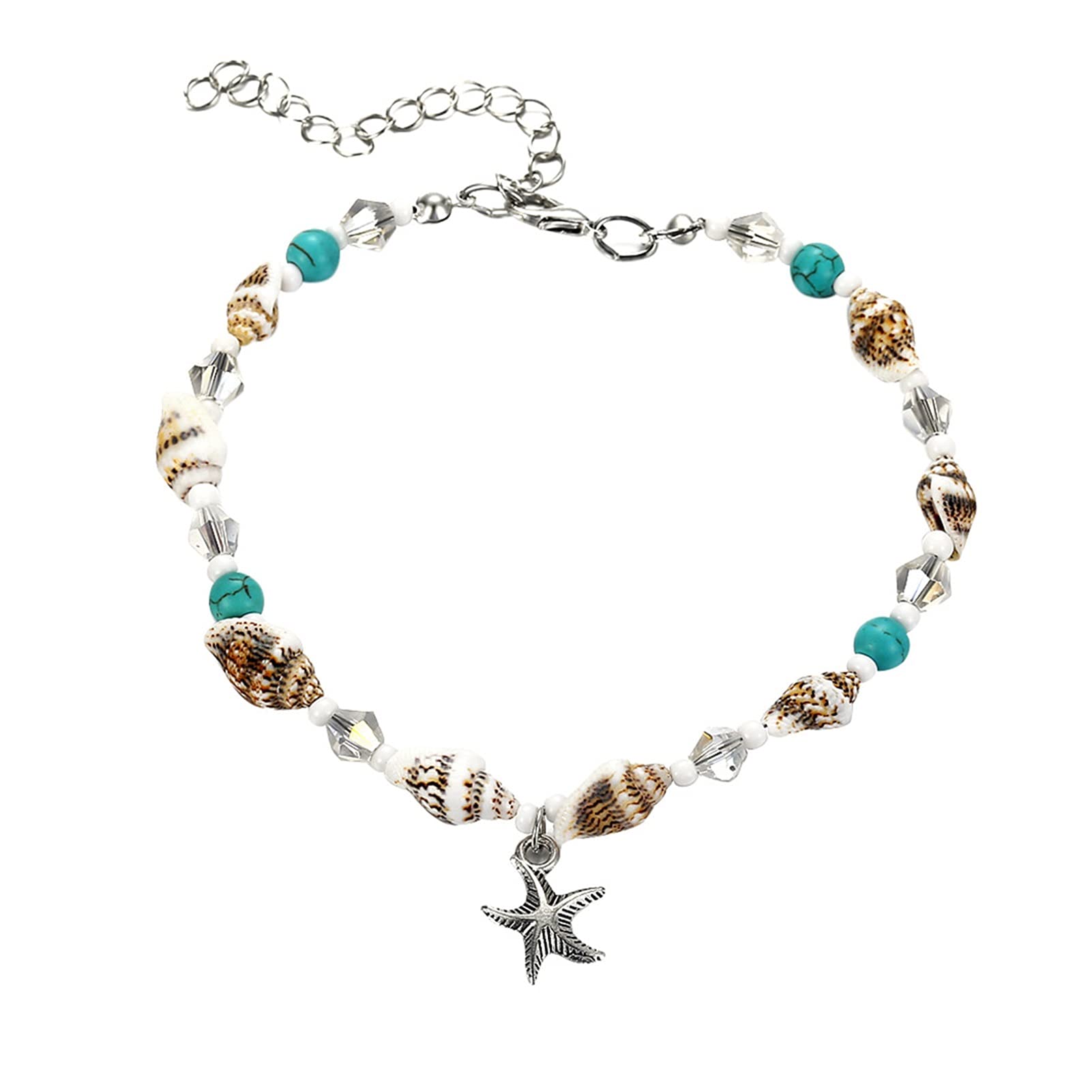 Elegant Star Shell Pearl Anklet for Women - Dainty Gold Ankle Bracelet Jewelry Gift (White Pearl, Light Yellow Gold) - Perfect for Beach Vacations, Summer Outfits & Boho Style Accessories