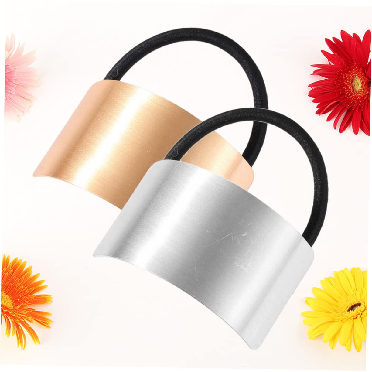 FOMIYES 2 Pack Women's Stretchy Alloy Ponytail Holders - Silver & Gold Hair Rings, Hair Ties, Fashion Hair Accessories for Girls & Women | Perfect for Work, Gym, Party & Everyday Use