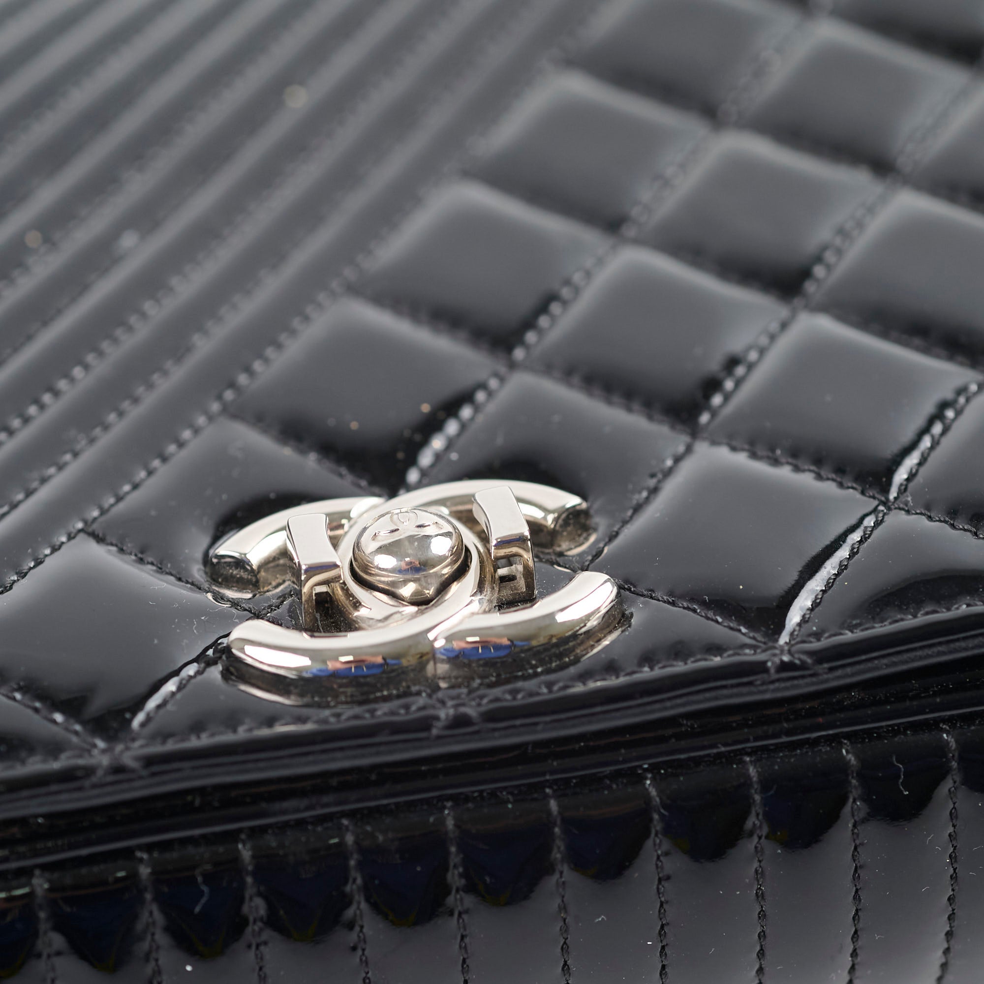 Chanel Patent Leather Medium Coco Boy Flap Bag in Black | Luxury Designer Handbag for Women | Perfect for Evening Events, Parties & Special Occasions