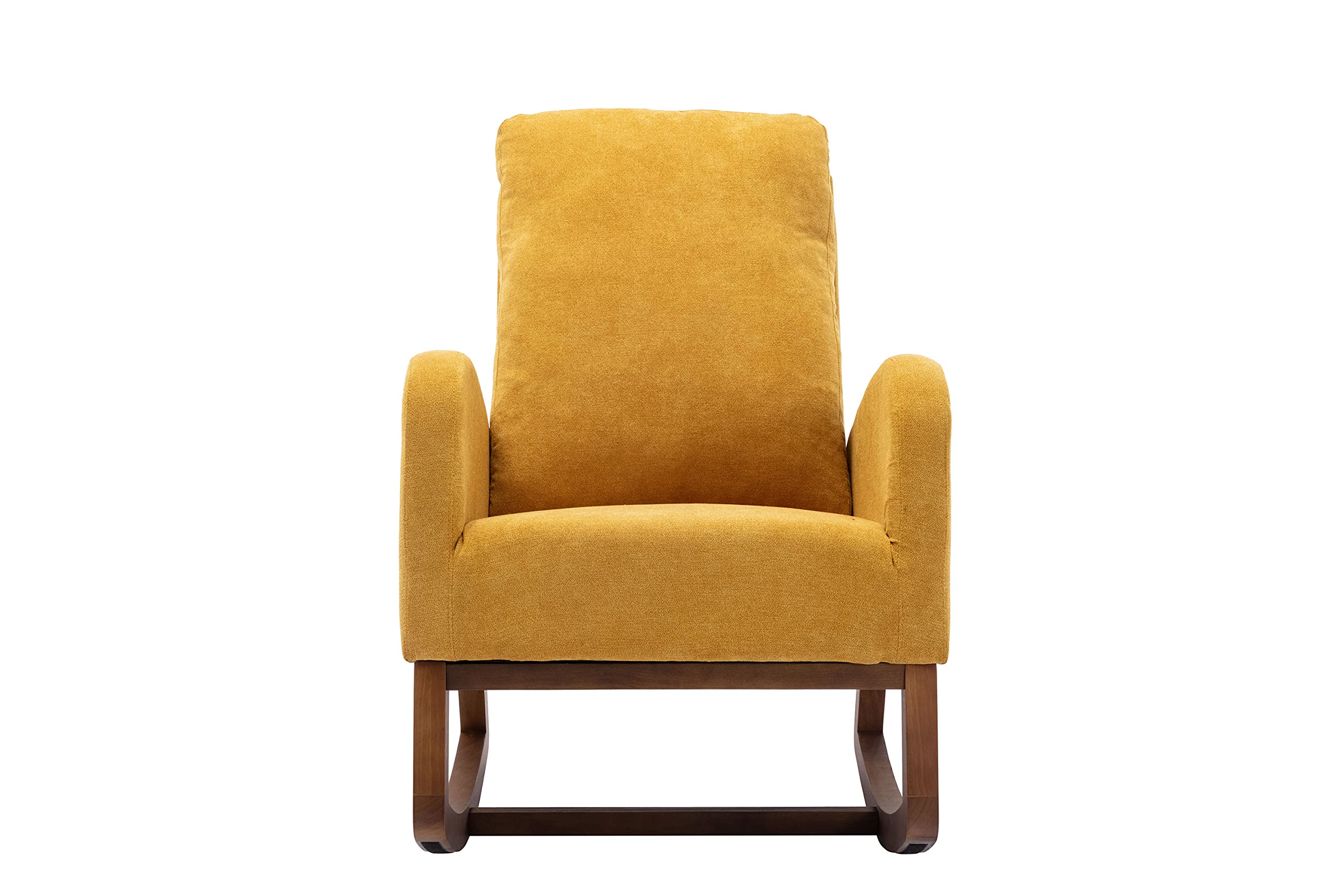 Modern Rocking Chair Nursery Glider Recliner - High Back Cushion Accent Chair for Baby Nursery, Kids Room & Living Room - Comfortable Indoor Lounge Rocker with Pocket - Perfect for Breastfeeding, Reading & Relaxing (Yellow)