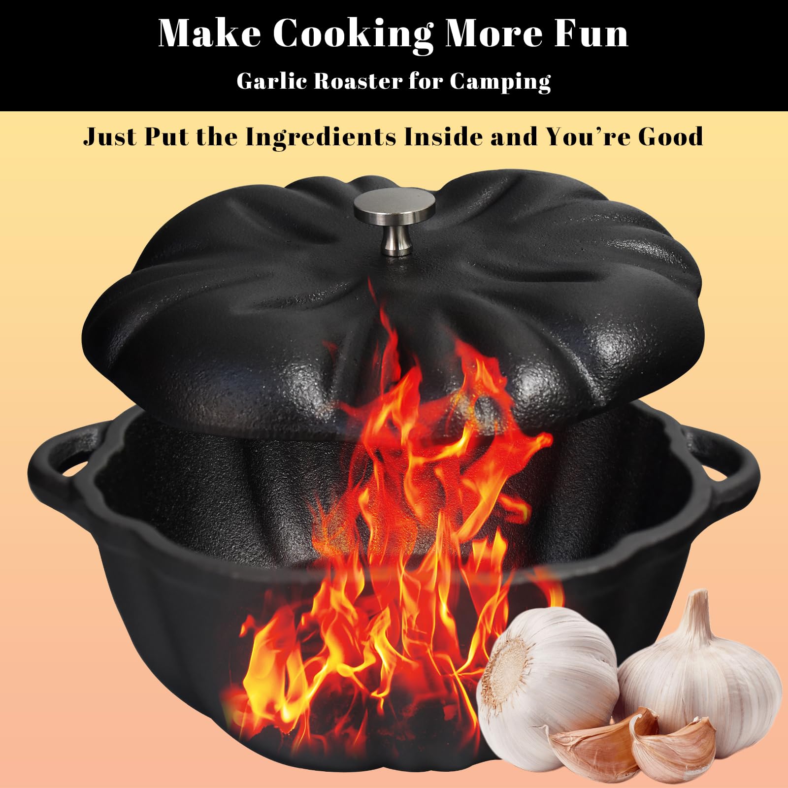 Cast Iron Garlic Roaster for Kitchen, Oven, Grill - Indoor & Outdoor Garlic Baker Tool for BBQ, Picnic, Camping, Patio & Backyard Cooking - Perfect for Roasting Garlic Cloves with Olive Oil