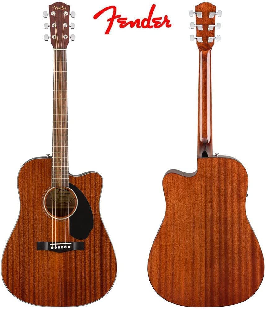 Fender CD-60SCE Solid Top Dreadnought Acoustic-Electric Guitar - All Mahogany with Hard Case & Accessories Bundle | Perfect for Beginners, Performances & Studio Recording