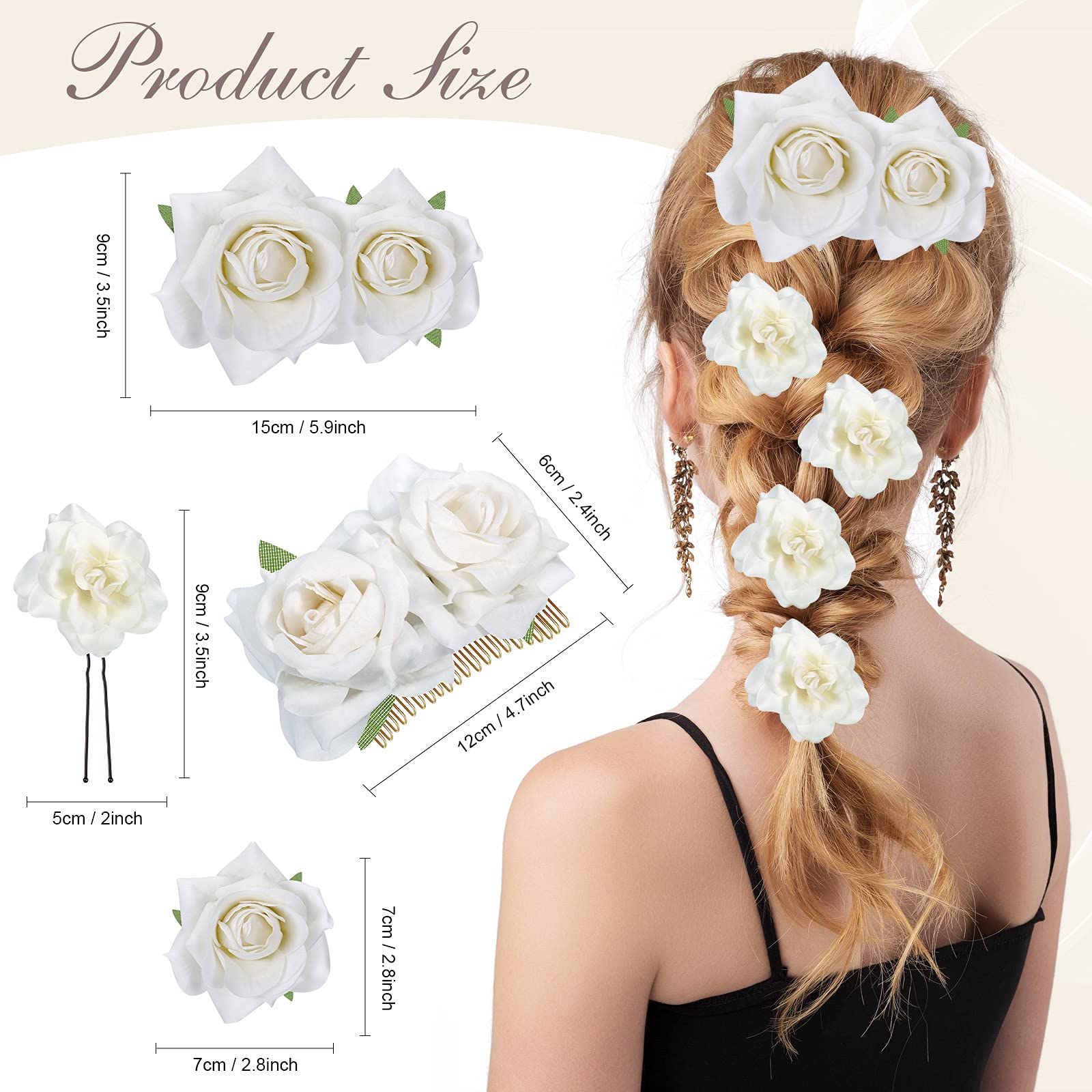 12Pcs Rose Flower Hair Clips & Brooches - Mexican Floral Hair Pins for Women, Brides, Mothers & Flamenco Dancers - Perfect for Weddings, Parties & Special Occasions