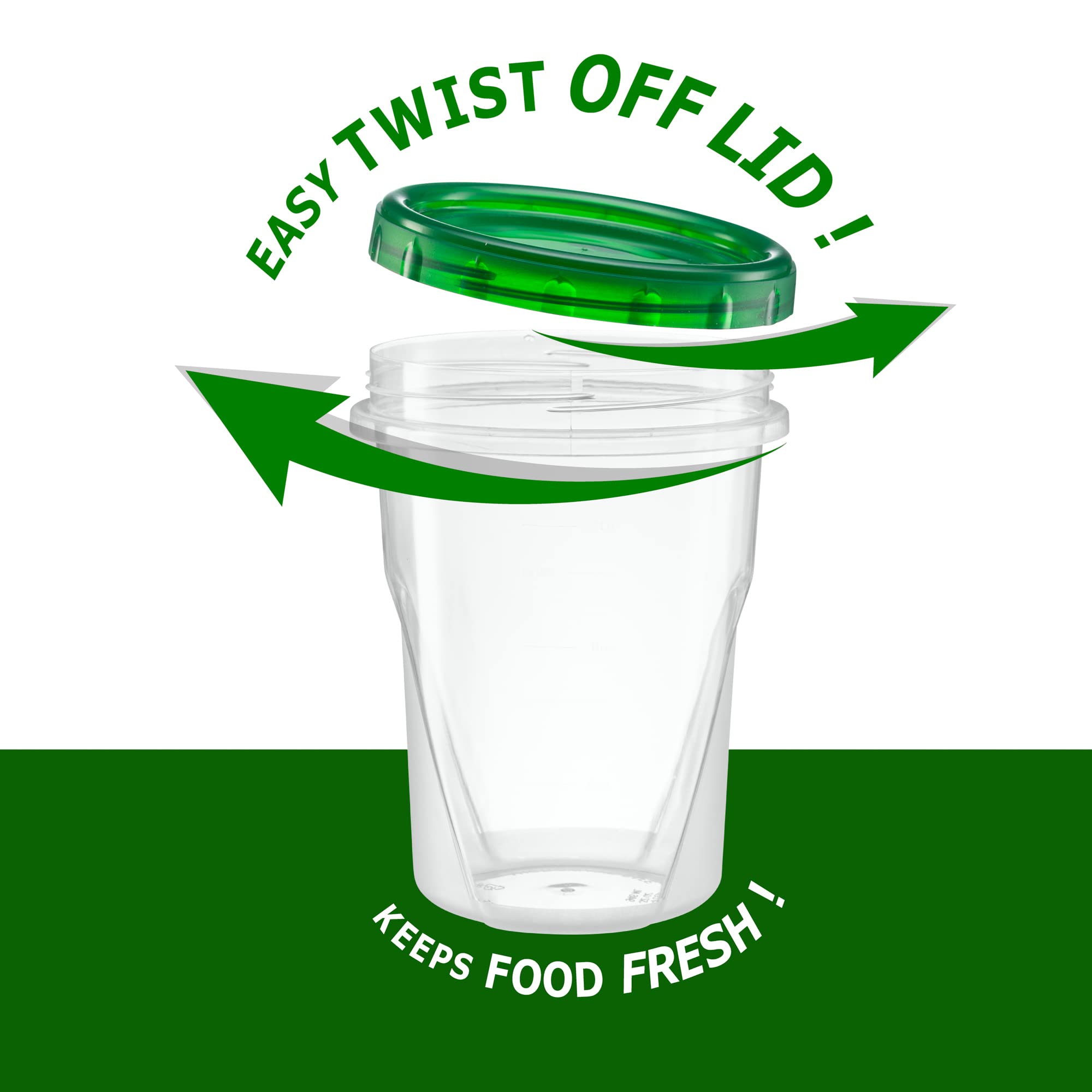 32oz (10 Pack) Clear Plastic Food Storage Containers with Green Twist-On Lids - Airtight Freezer Safe BPA-Free Meal Prep Containers for Leftovers, Snacks & Kitchen Organization