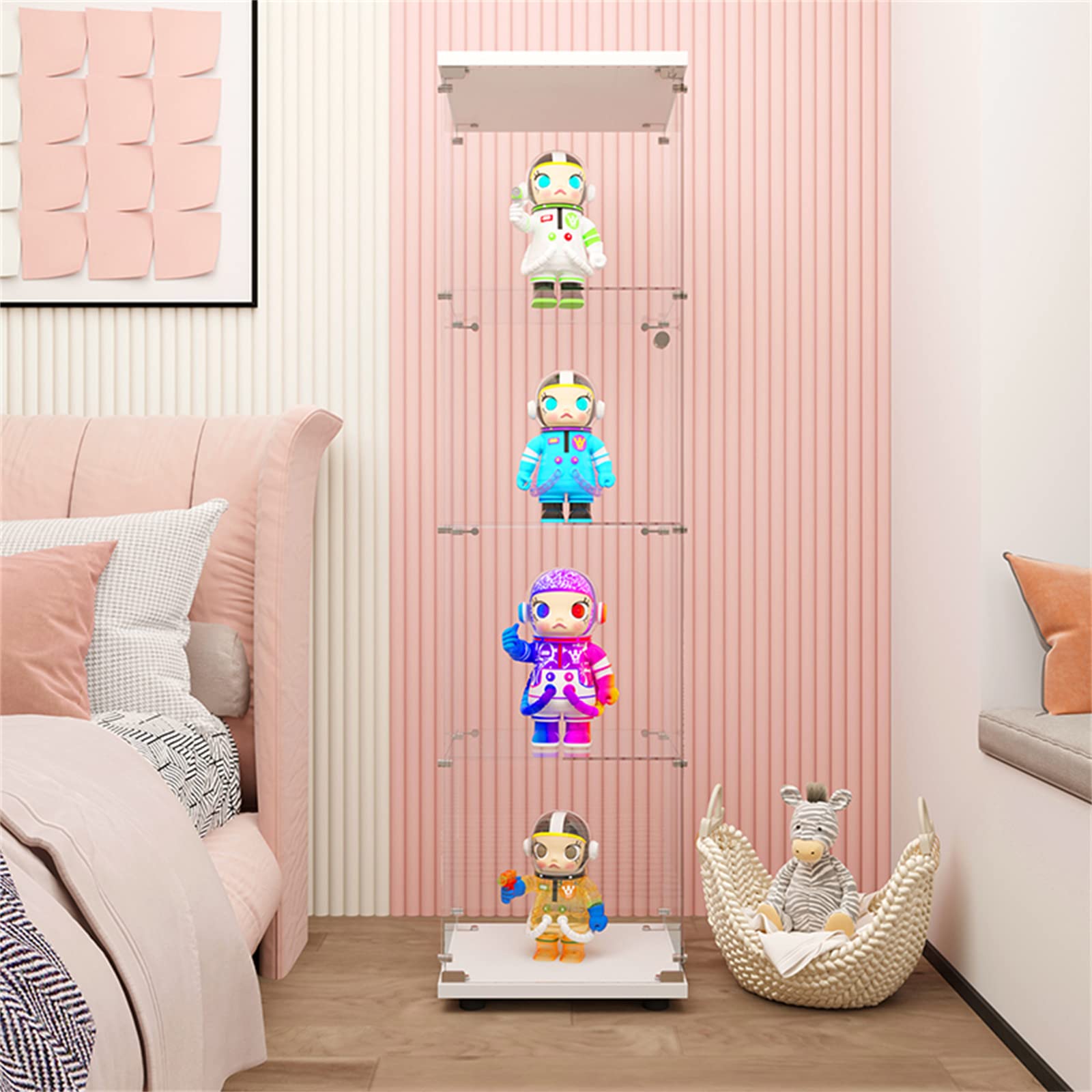 Glass Display Case Cabinet with Glass Doors & Shelves - Wall Mounted Curio Cabinet, Corner Bookcase & Glass Bookshelf Storage for Living Room, Bedroom, Office (White) - Perfect for Showcasing Collectibles, Books & Decorative Items