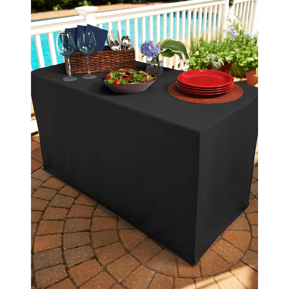 Premium Black Folding Tablecloth 6ft - Waterproof & Wrinkle-Resistant Polyester Fabric - Perfect for Parties, Weddings, Banquets & Outdoor Events - Easy to Clean & Store - Fits Most 6-Foot Folding Tables