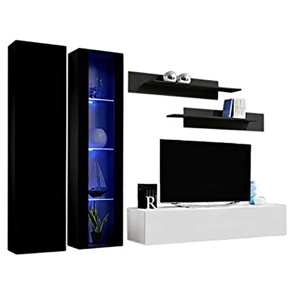 Modern Floating TV Stand with Storage & LED Lights - Wall-Mounted Entertainment Center for Bedroom & Living Room - A4 30TV Console with Shelves in Black/White - Perfect for Small Spaces & Home Theater Setup
