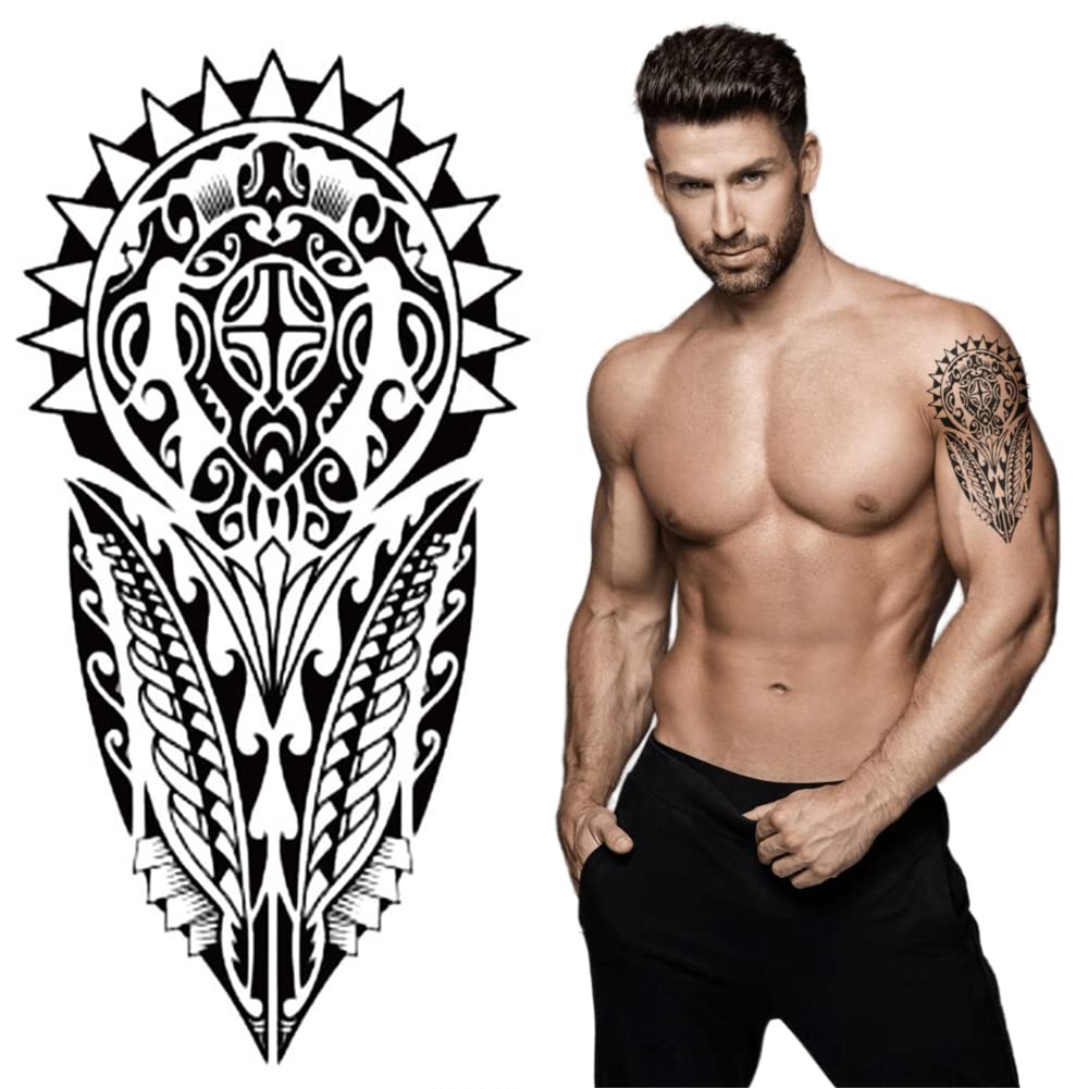 Realistic Temporary Tattoos for Men & Women - Black Tribal Totem Design Waterproof Fake Tattoo Stickers (21x10cm) | Perfect for Parties, Halloween, Cosplay & Body Art