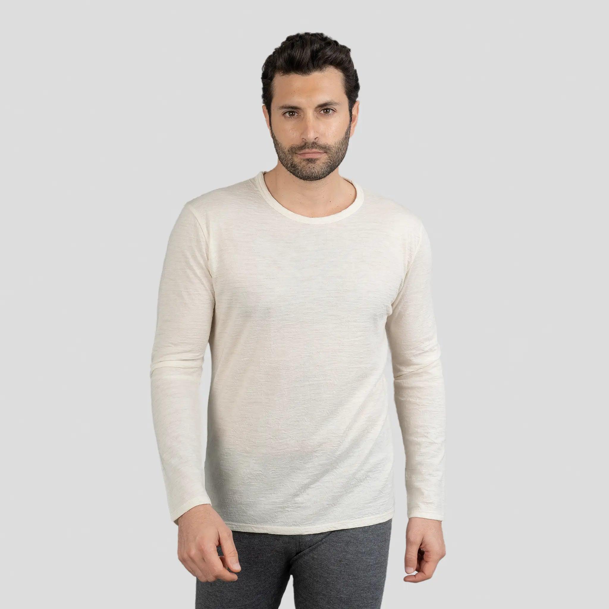 Premium Men's Alpaca Wool Long Sleeve T-Shirt - 160 Ultralight Thermal Base Layer for Hiking, Camping & Winter Outdoor Activities