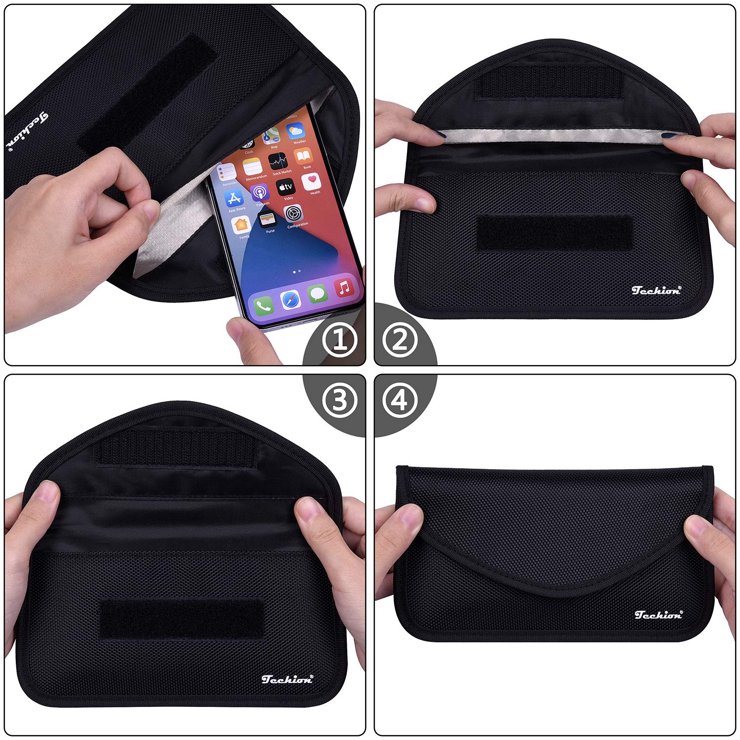 Techion 2 Pack RFID Faraday Bag - Signal Blocking Pouch for Cell Phone & Car Key FOB | Anti-Hacking Privacy Protection | Perfect for Travel, Business & Security Conscious Users - Black