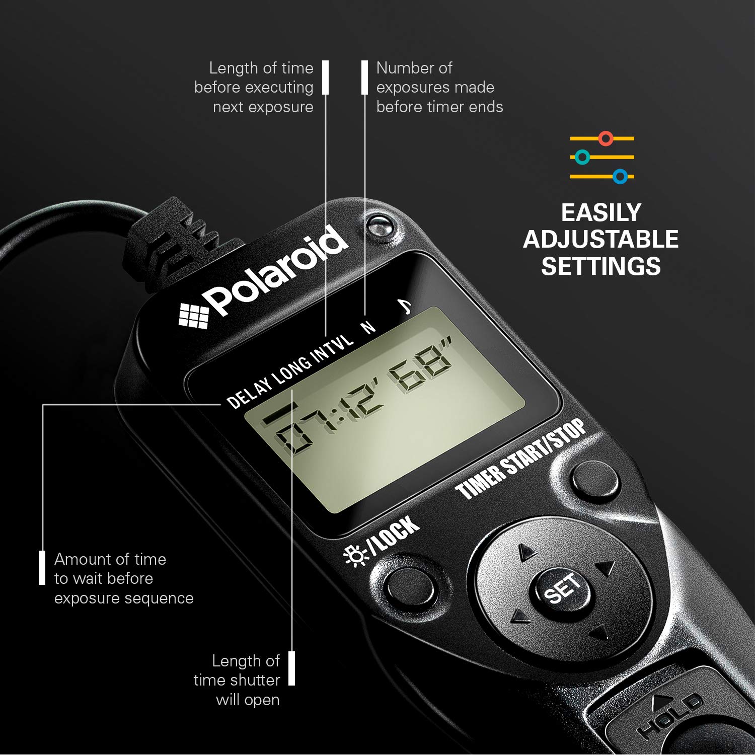 Polaroid Wireless Camera Shutter Remote with Interval Timer for Canon DSLR Cameras - Perfect for Group Photos, Self-Portraits, and Long Exposure Photography
