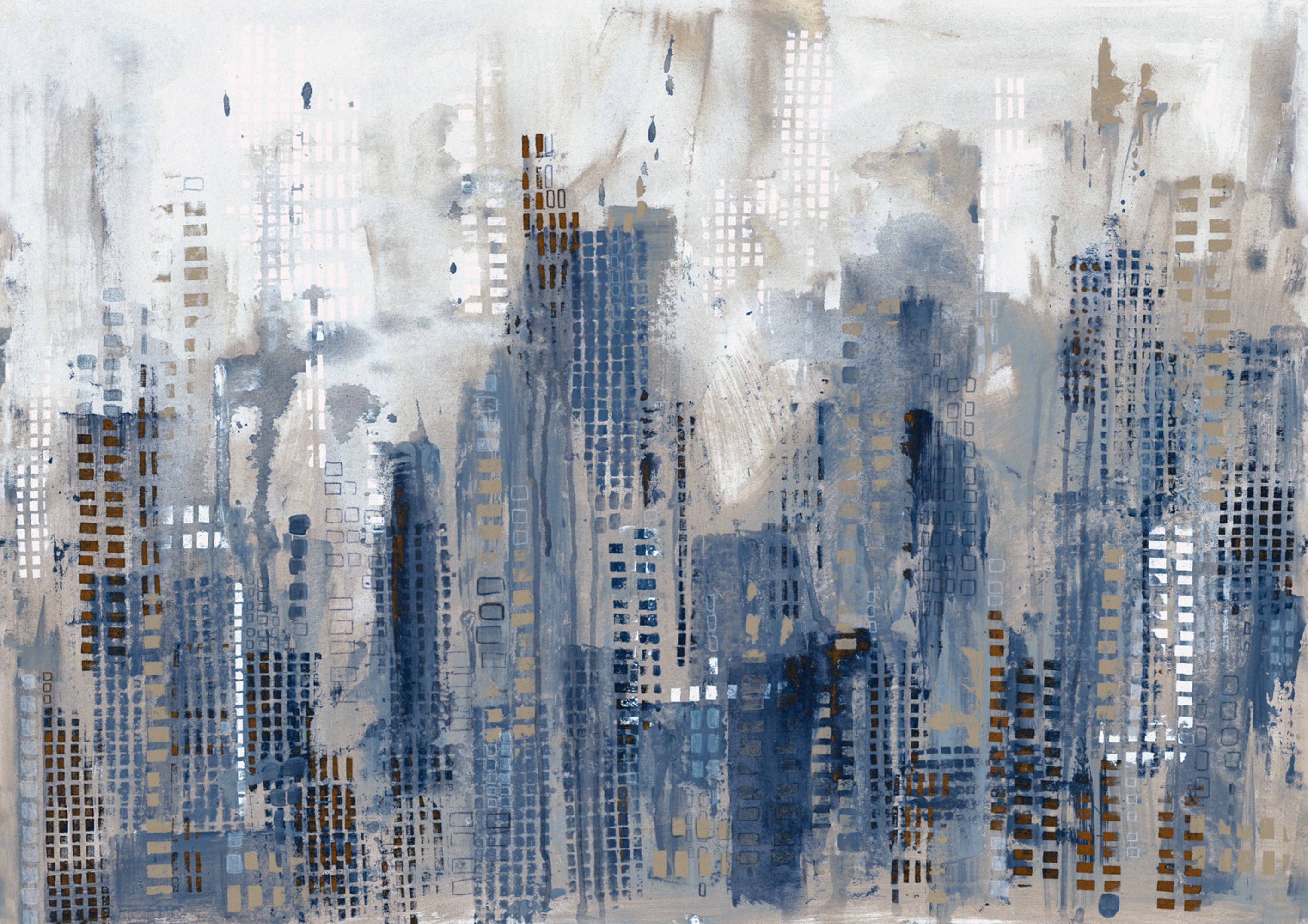 Blue New York Skyline City Scapes Wallpaper RM2067 - Premium Peel & Stick Wall Mural for Home & Office Decor