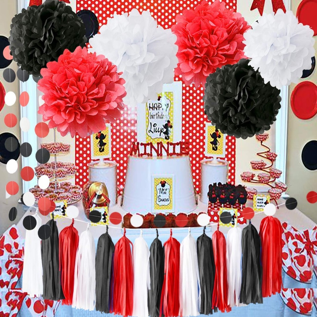 Red White and Black Party Decorations - Stylish Party Supplies for Birthday, Graduation & Themed Events