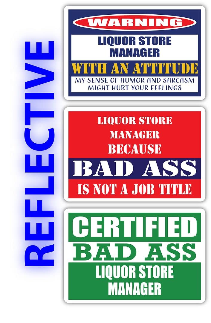 Certified Bad Ass Liquor Store Manager Stickers - Funny Job Gift - 3M Reflective Decals for Laptops & Hard Hats