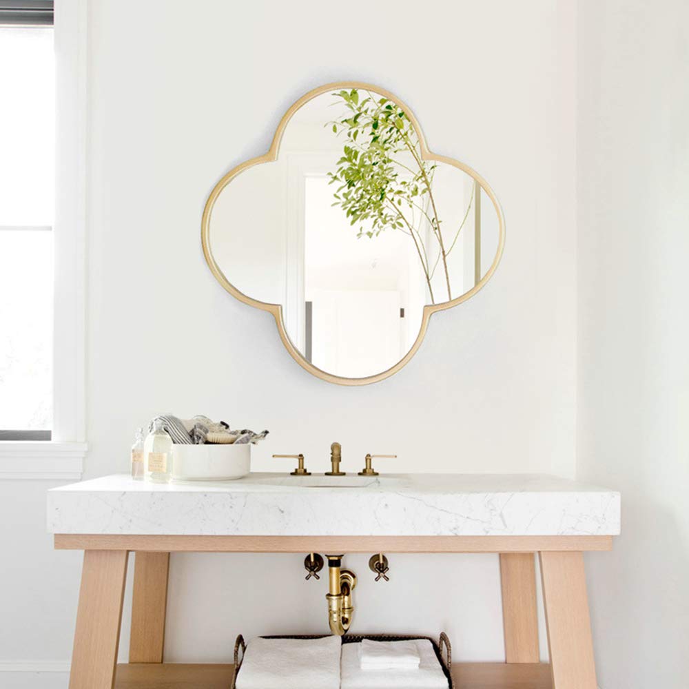 Stylish Metal Plum-Shaped Wall Mirror - Unique Irregular Design for Bathroom, Vanity & Bedroom Decor - Four Leaf Clover Shapes - Perfect for Home Decoration & Instagram-Worthy Spaces