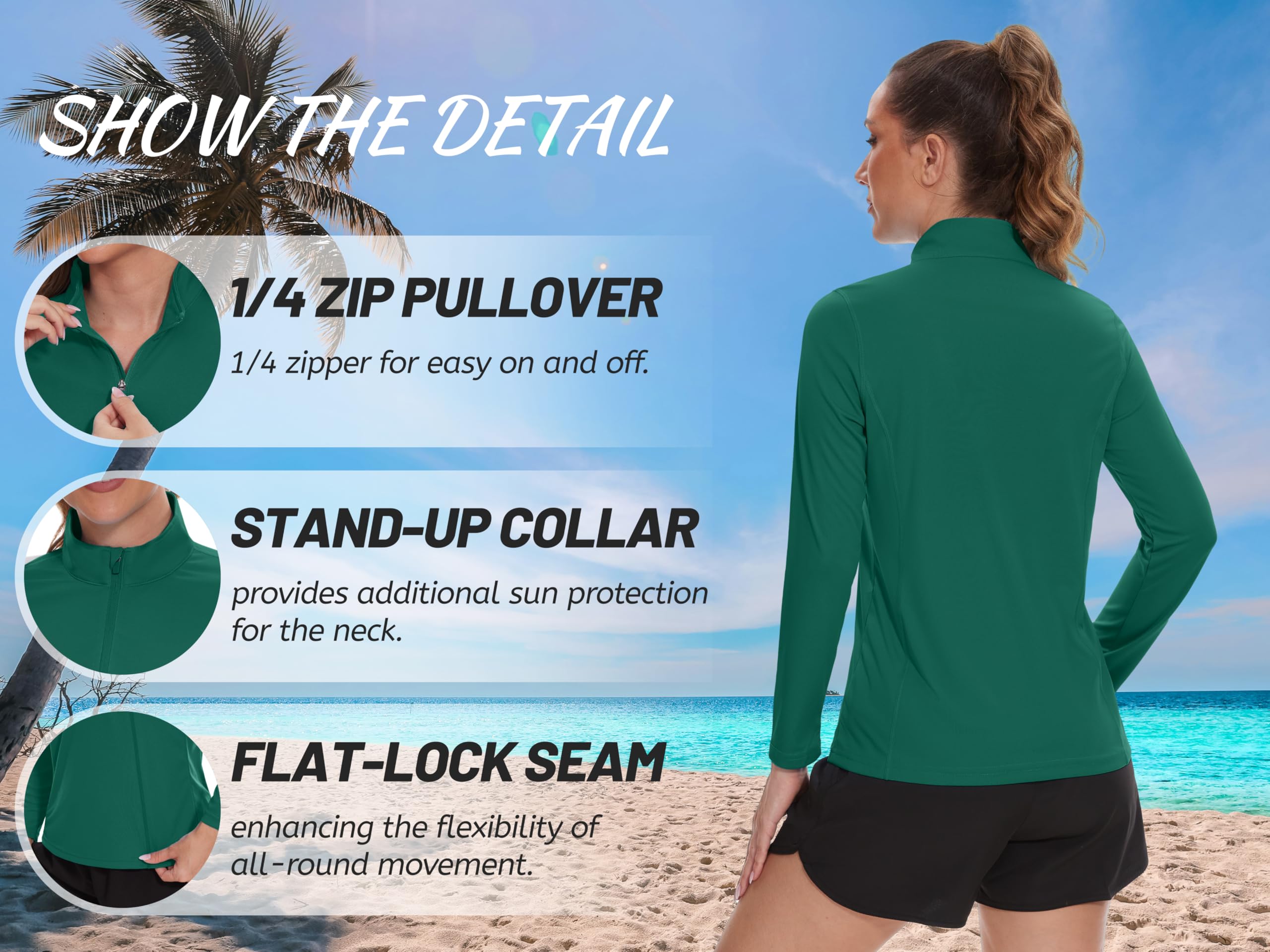 TACVASEN Women's UPF 50+ UV Protection Quarter Zip Pullover Long Sleeve Shirt - Golf, Hiking, Workout & Outdoor Activities Sun Shirt