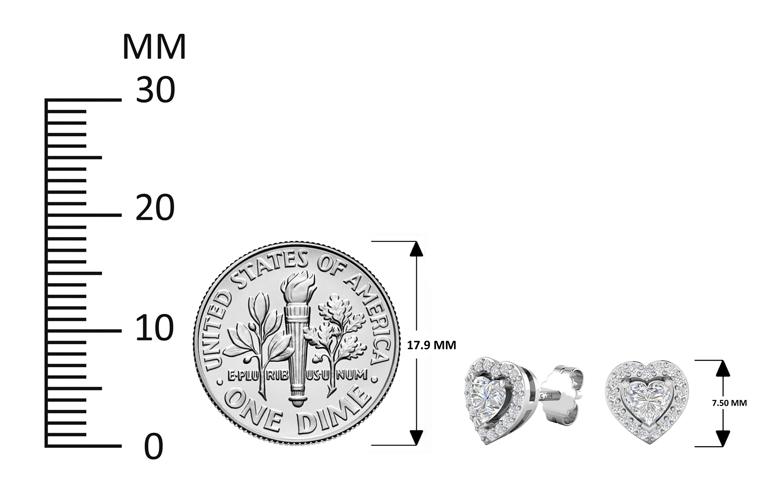 Hypoallergenic Sterling Silver Heart & Halo Stud Earrings for Women - Cubic Zirconia CZ Stud Earrings Set for Everyday Wear, Gift for Her | Perfect for Work, Date Night & Special Occasions