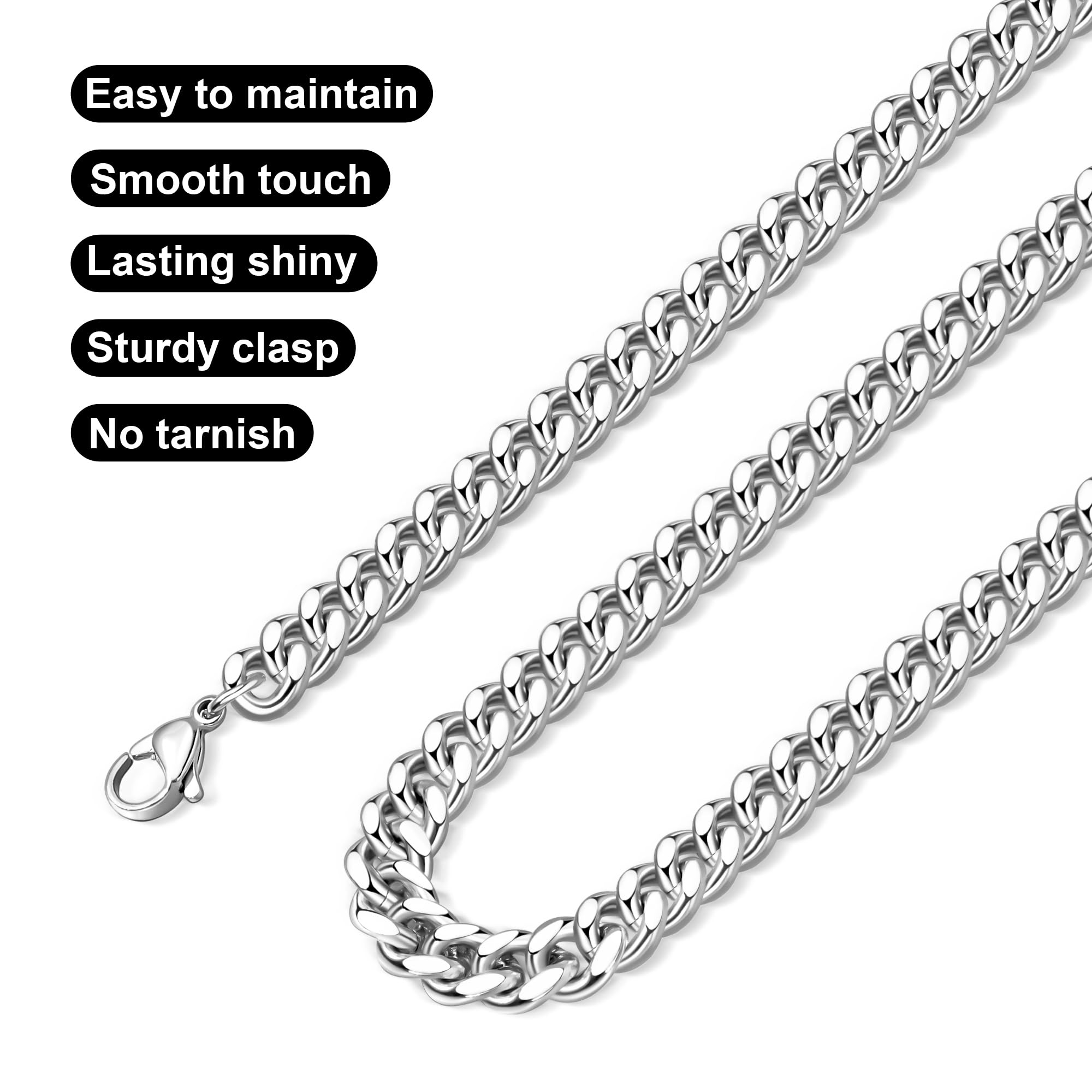 18K Gold Plated Stainless Steel Cuban Link Chain for Men - Durable Silver & Gold Hip Hop Jewelry - Perfect for Gifts, Parties, and Streetwear Fashion