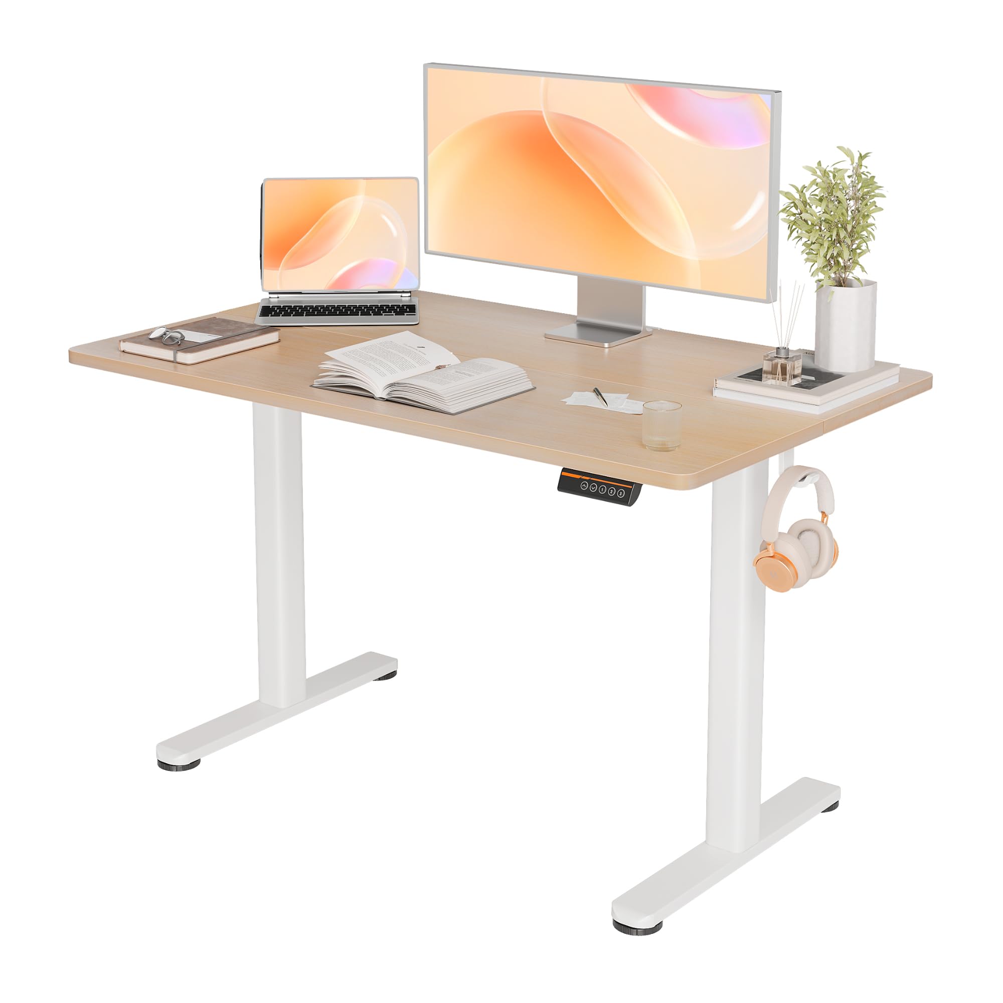 YDN 48x24 Inch Electric Standing Desk - Adjustable Height Sit Stand Home Office Desk with Splice Board, Natural Wood Top - Ergonomic Workstation for Home & Office Productivity