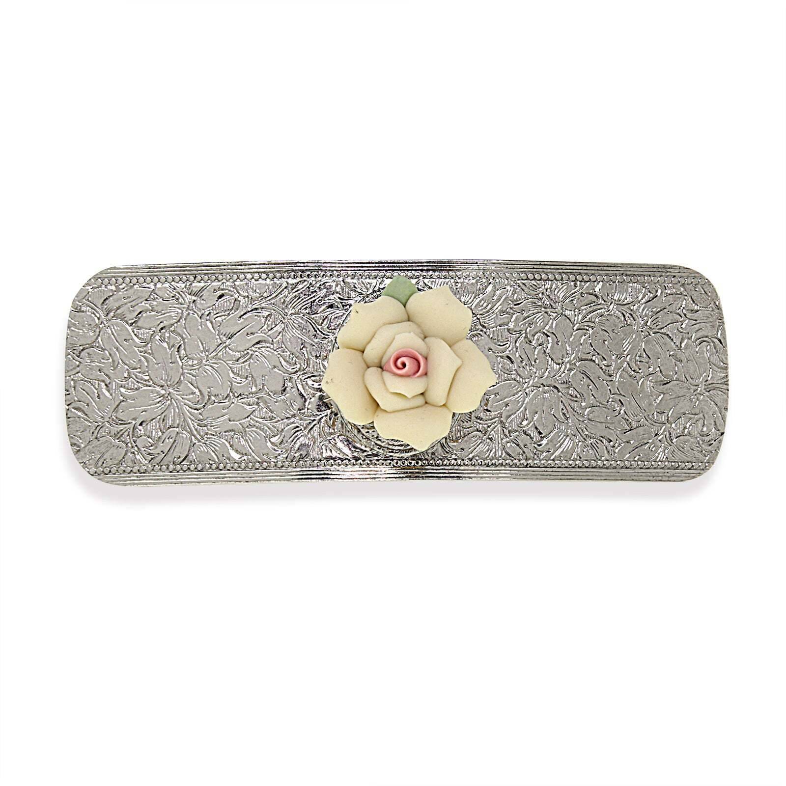 1928 Vintage Ivory Porcelain Flower Hair Barrette Clip - Elegant Floral Hair Accessory for Women, Bridal, Wedding & Special Occasions