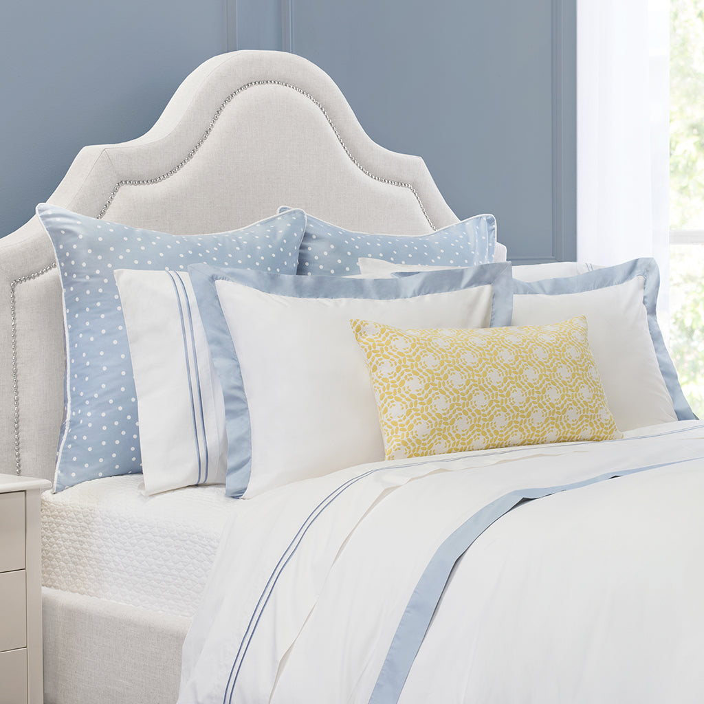 French Blue Linden Border Euro Sham Pillowcase - 26x26 Inch Standard Size - 100% Cotton Decorative Pillow Cover for Bedroom, Living Room & Sofa - Elegant Home Decor & Luxury Bedding Accessory