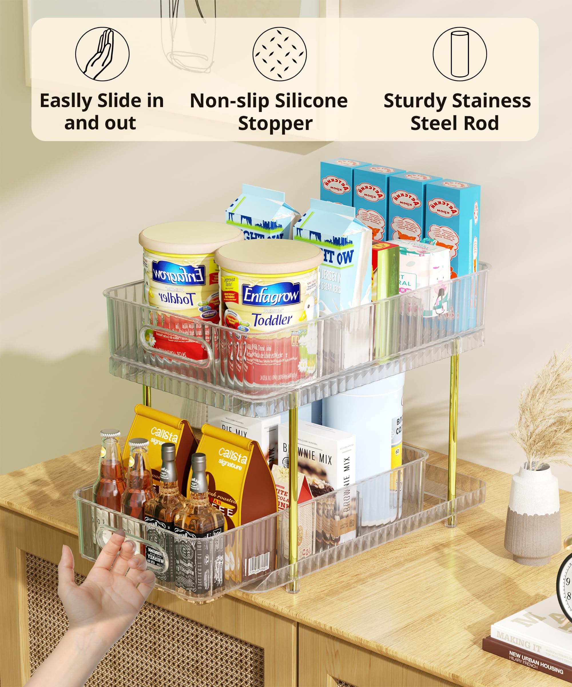 2-Tier Clear Acrylic Makeup and Skincare Organizer with 4 Removable Dividers - Large Vanity Perfume Storage & Pull-Out Bathroom Organizer for Bath, Bedroom, Cabinet - Perfect for Cosmetics, Jewelry and Toiletries Organization