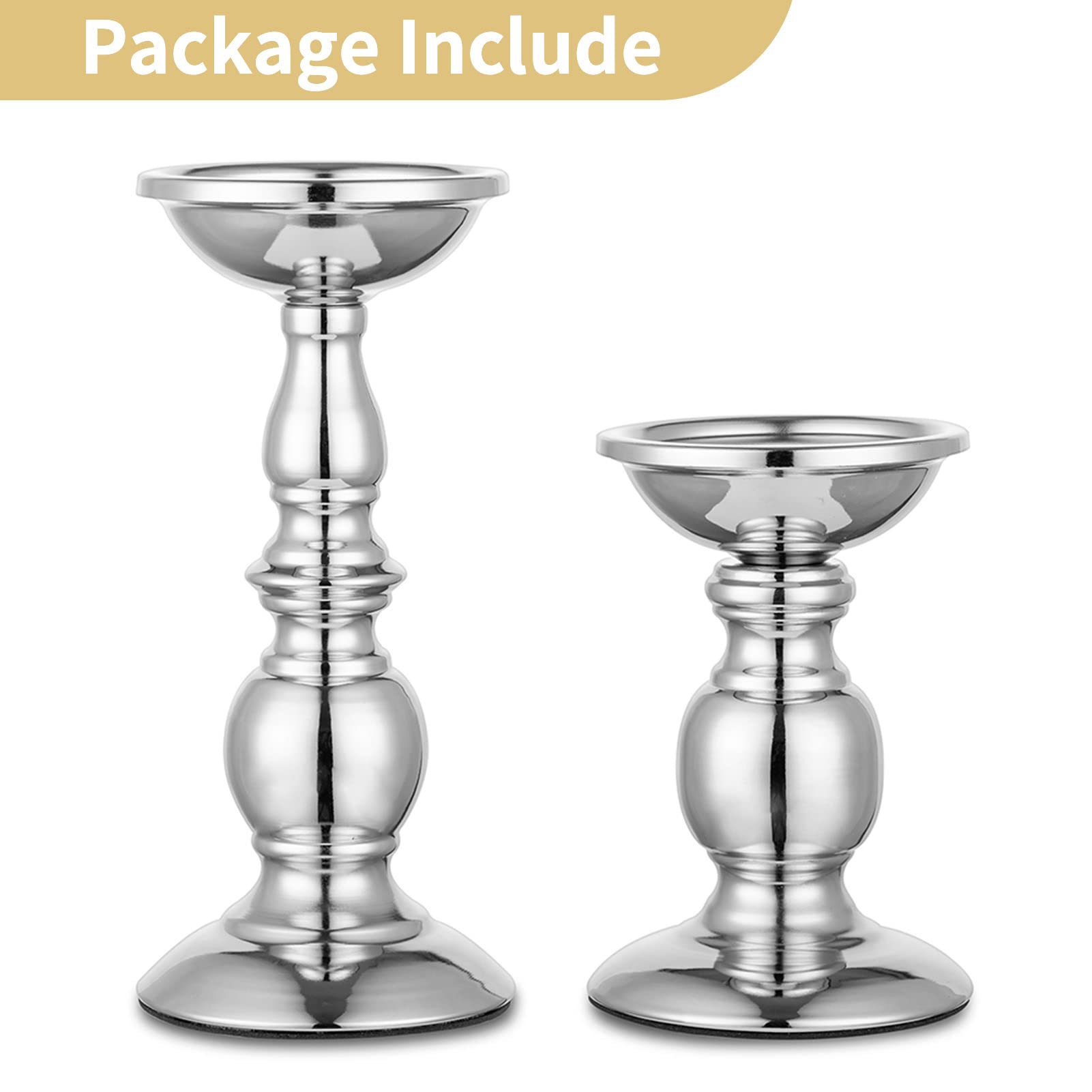 Elegant Silver Metal Pillar Candle Holders for 3-Inch Candles - Set of 2 | Perfect for Living Room Decor, Garden Ambiance, Spa Relaxation, Aromatherapy, Incense Cones, Weddings & Parties