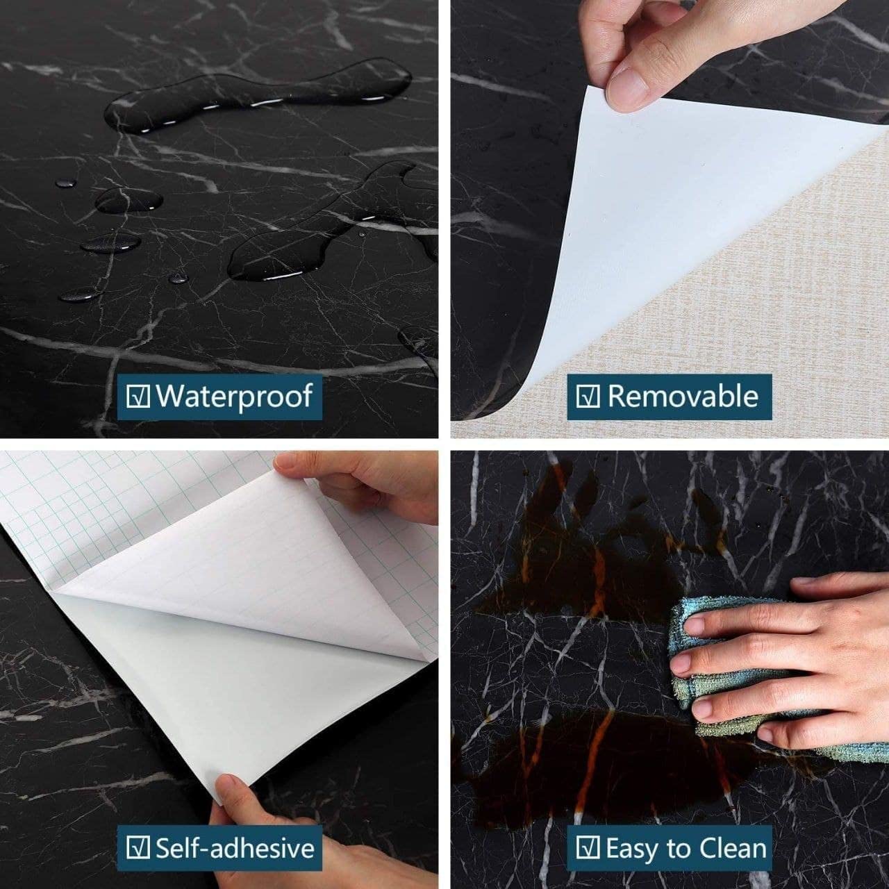 AUZENO® Marble Oil-Proof Waterproof Self-Adhesive Shelf Liner - 60x200cm Black Kitchen Cabinet Liner for Shelves, Cupboards, Wardrobes, Fridge & Floor Protection - Easy to Clean & Durable